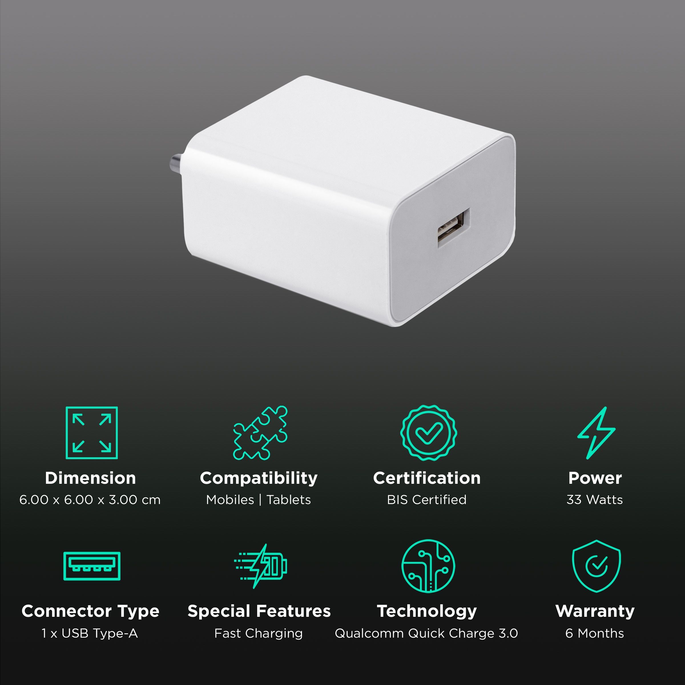 Mi SonicCharge 2. 33W Type A Fast Charger (Type A to Type C Cable, Qualcomm Quick Charge 3., White)_2