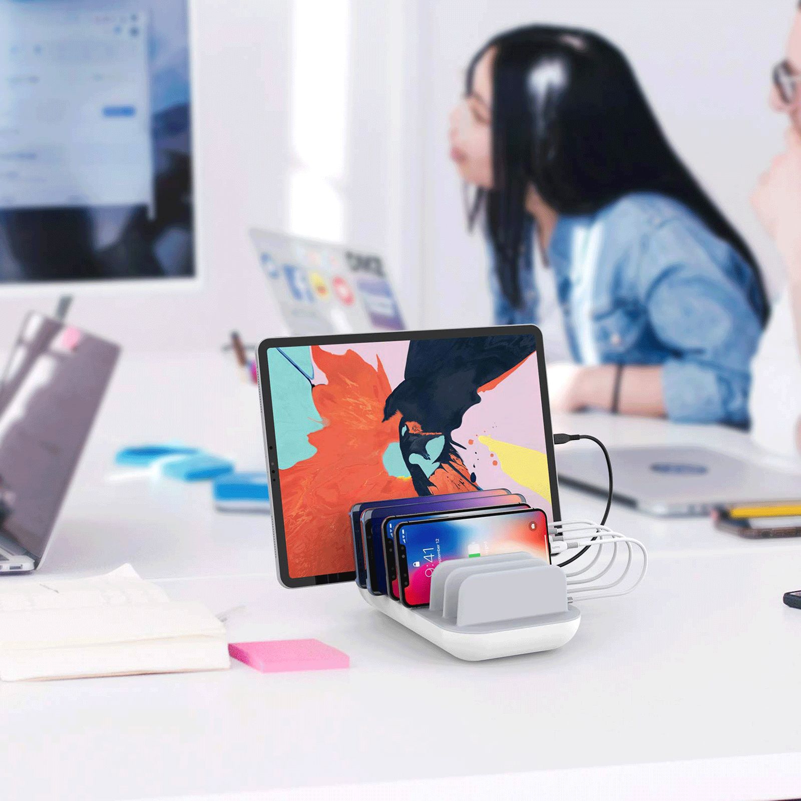 Soopii 70W Type A & Type C 7-Port Fast Charging Station (Type A to Type C, Type A to Micro USB & Type A to Lightning Cable, Quick Charge 3.0, White)_9