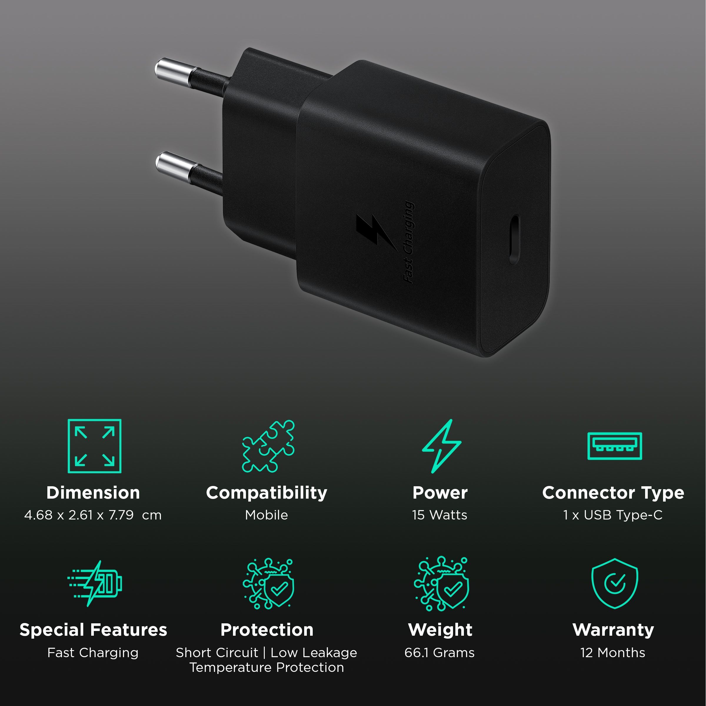 SAMSUNG 15W Type C Fast Charger (Type C to Type C Cable, Temperature Protection, Black) SAMSUNG 15W Type C Fast Charger (Type C to Type C Cable, Temperature Protection, Black)_2