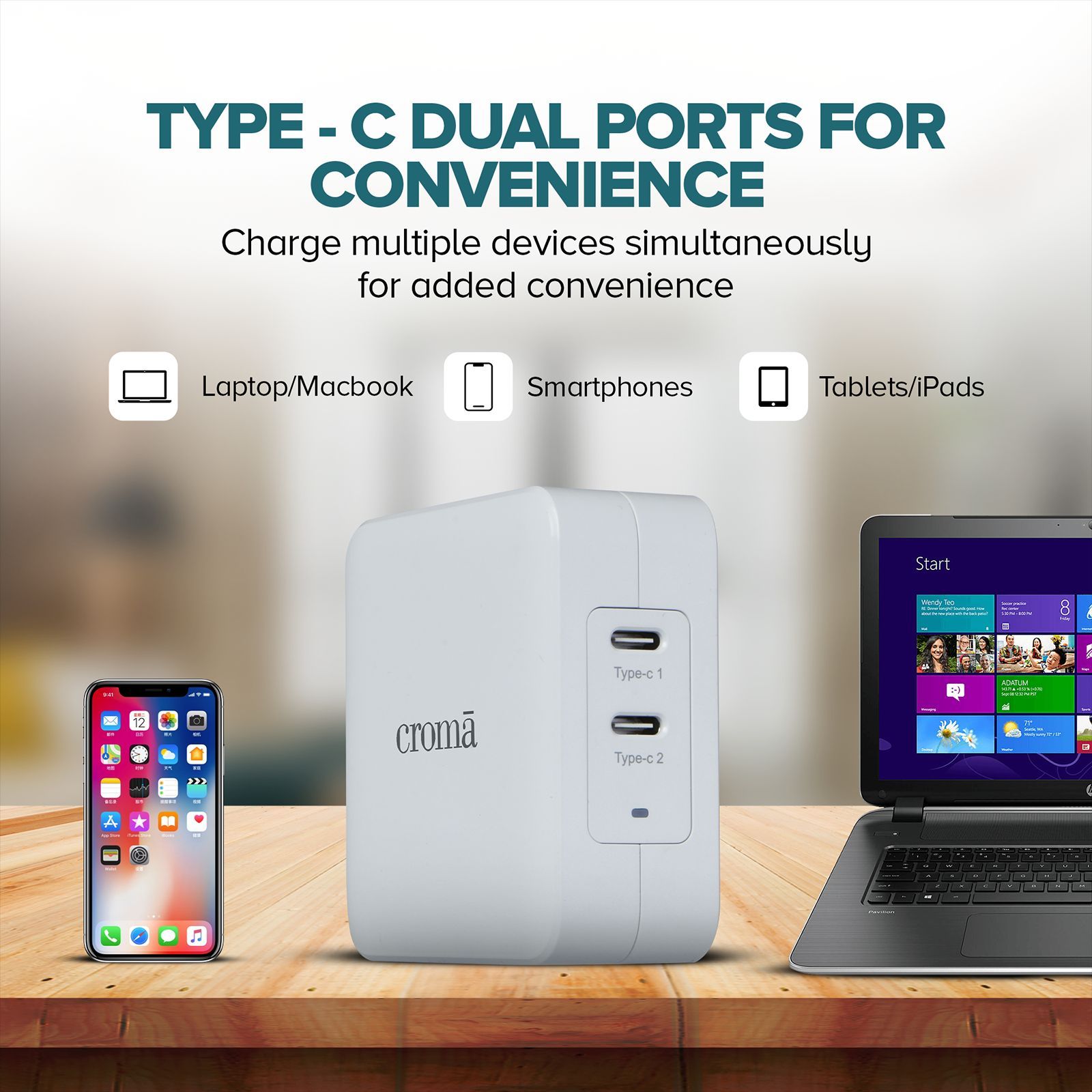 Croma 65W Type C 2-Port Fast Charger (Adapter Only, Advance GaN Technology, White)_13