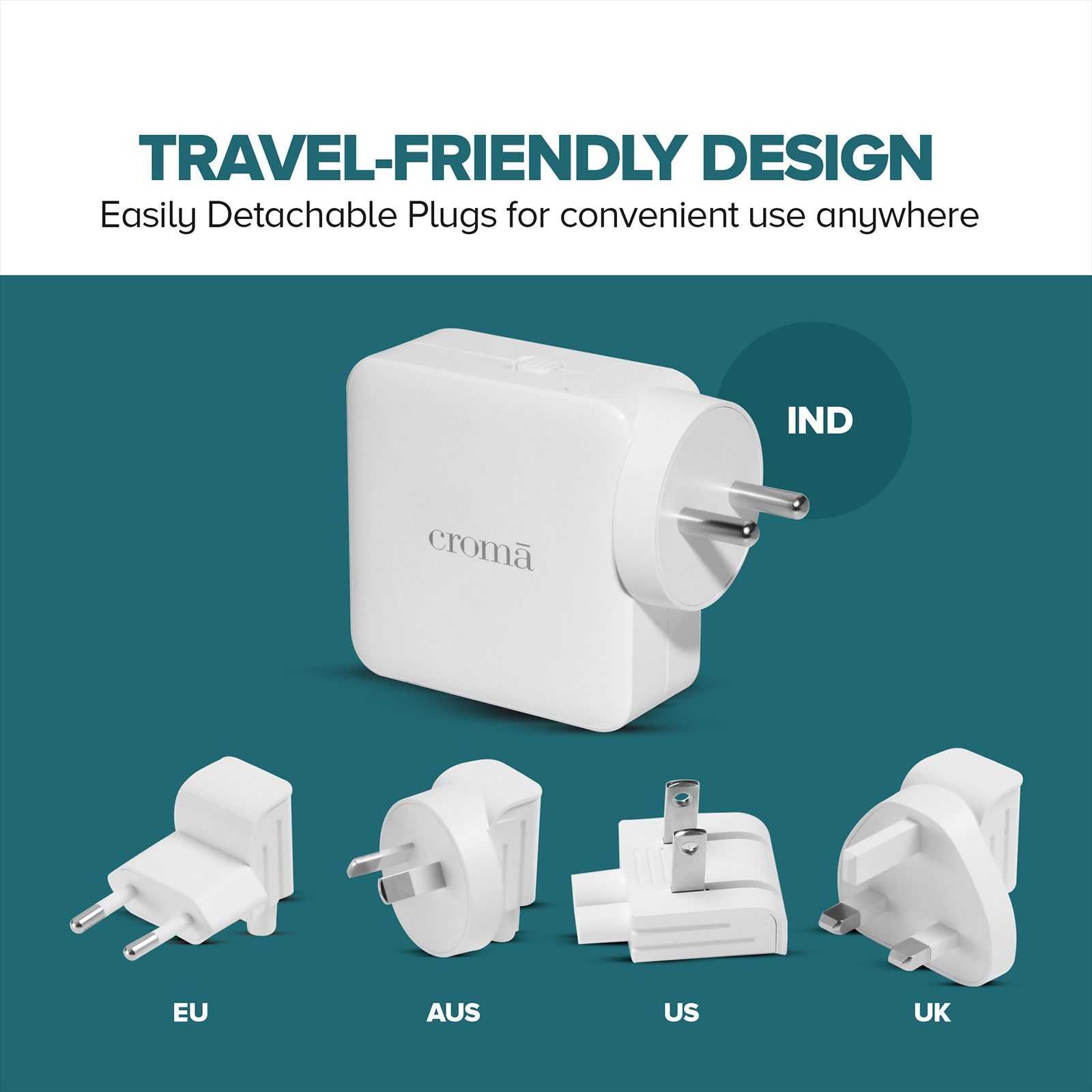Croma 65W Type C 2-Port Fast Charger (Adapter Only, Advance GaN Technology, White)_14