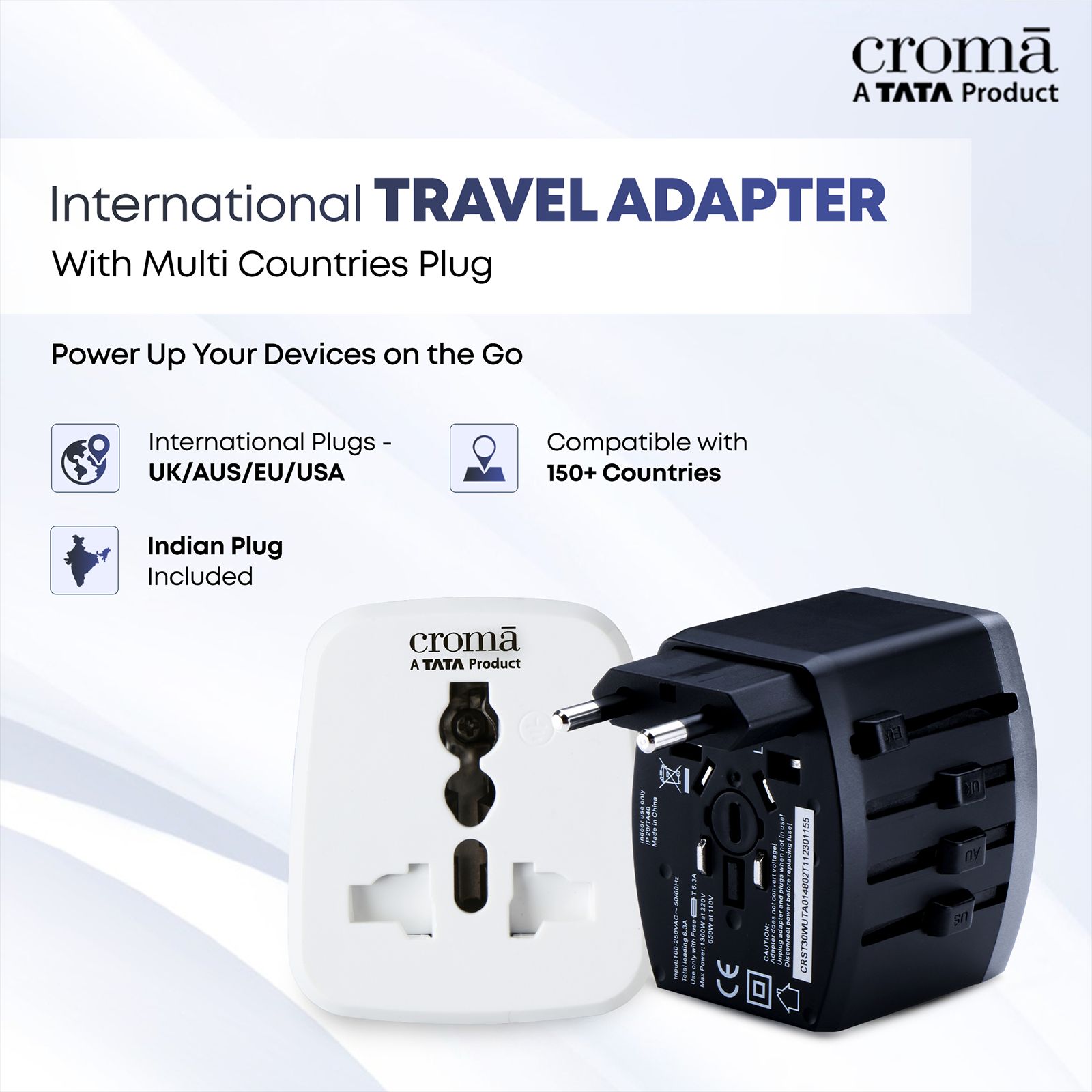 Croma 4 Plugs 150 Countries Travel Adapter (Over Current Protection, CRST30WUTA014802, Black)_10