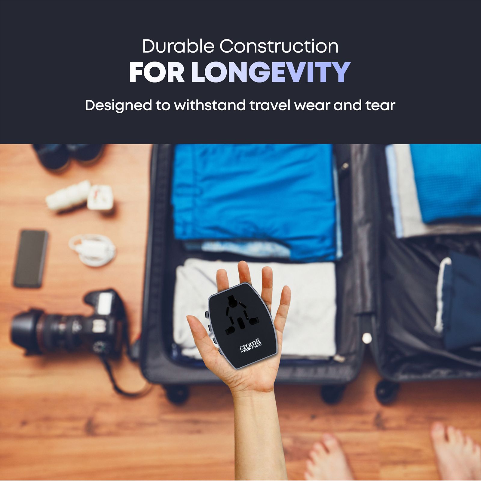 Croma 4 Plugs 150 Countries Travel Adapter (Over Current Protection, CRST30WUTA014802, Black)_12