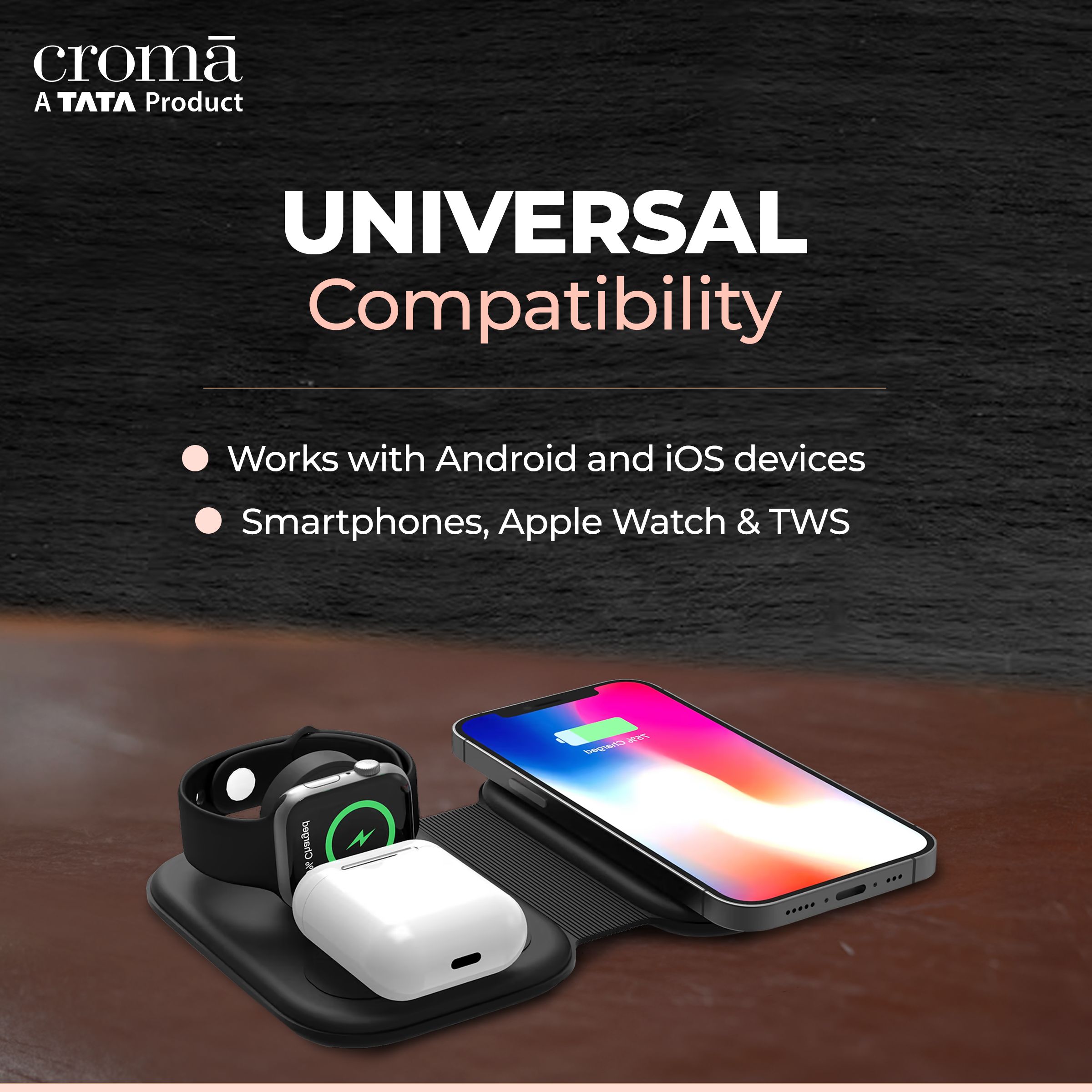 Croma 15W 3-in-1 Wireless Charger for iPhone 14, 14 Pro, 15, 15 Pro, iWatch 4, 5, 6, 7, 8 (Qi Compatible, Foldable Design, Black)_9