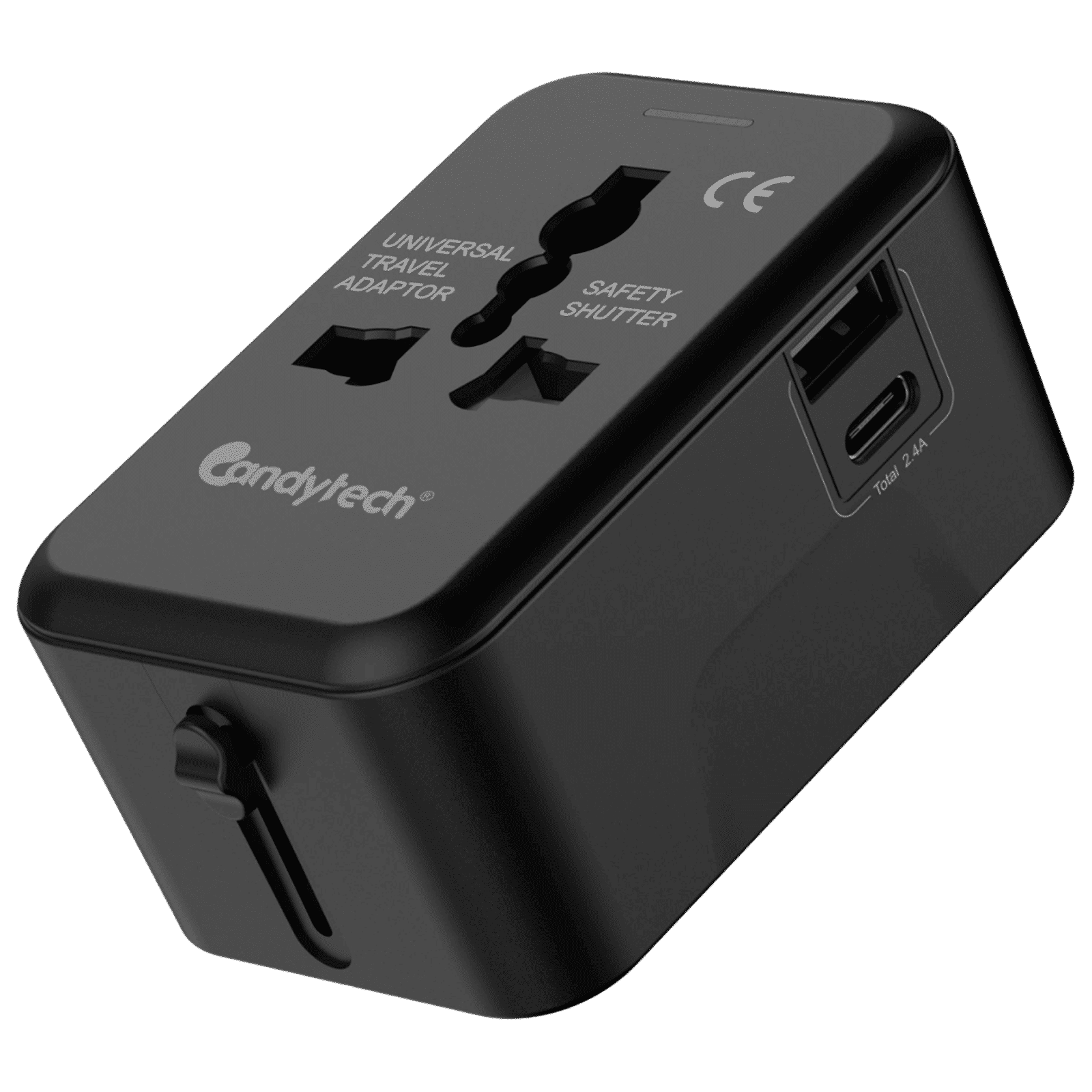 Candytech Travel Adapter (With Type C and Type A USB Port, CT-C12, Black) Candytech Travel Adapter (With Type C and Type A USB Port, CT-C12, Black)_1