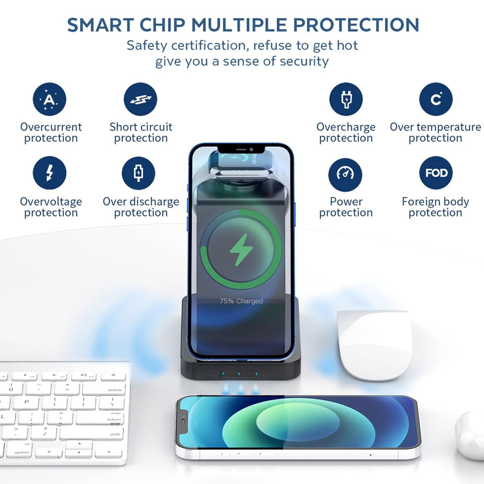 Vaku Luxos Trinity 3IN1 23W Wireless Charging Stand for iOS and Apple Watch (Qi Certified, Short Circuit Protection, Black)_11