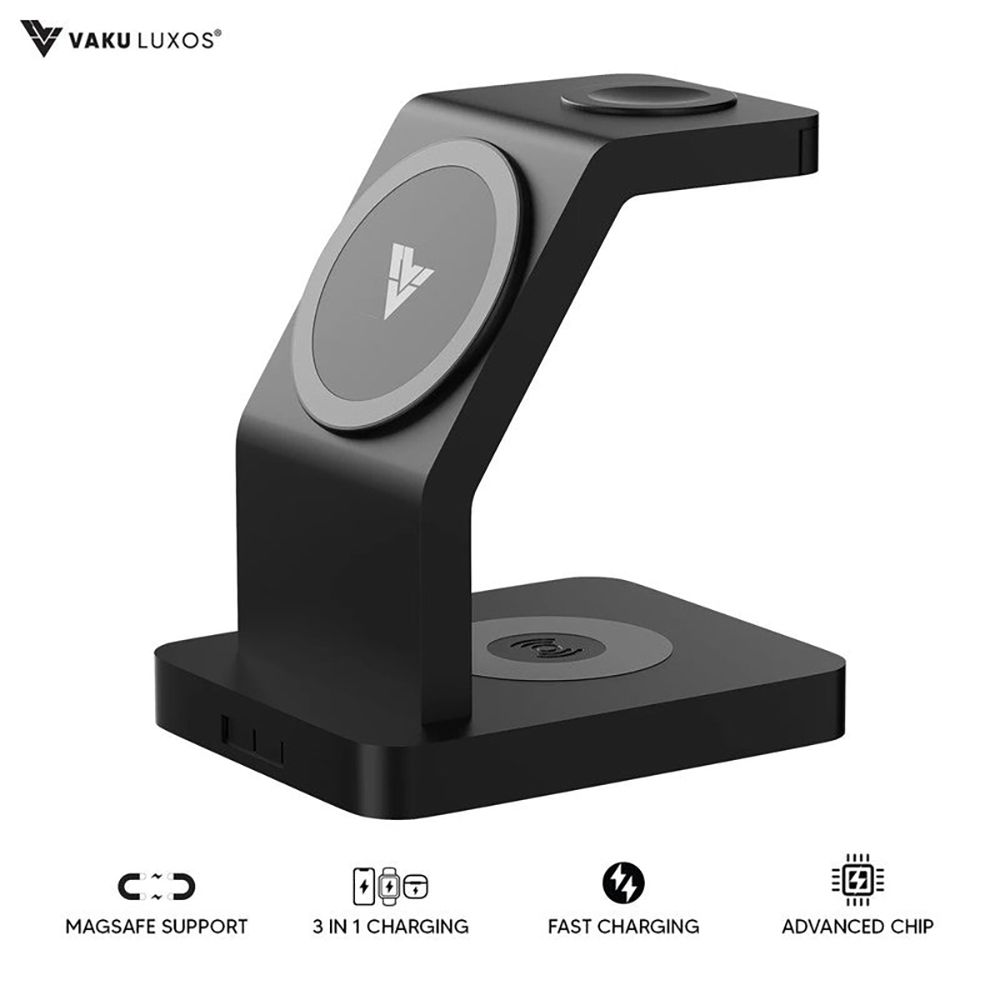 Vaku Luxos Trinity 3IN1 23W Wireless Charging Stand for iOS and Apple Watch (Qi Certified, Short Circuit Protection, Black)_5