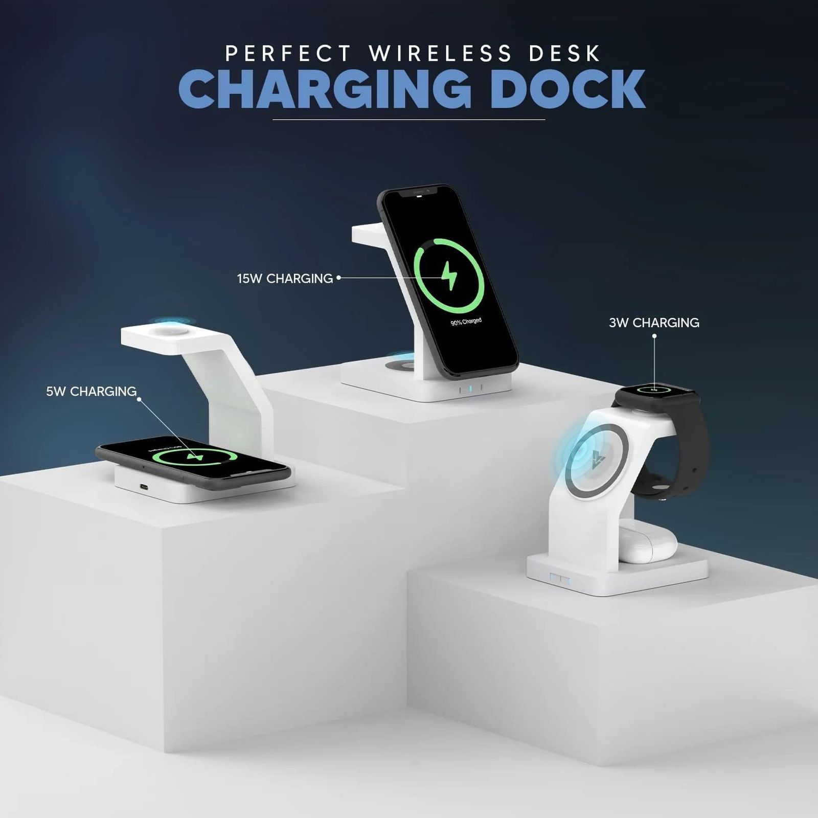 Vaku Luxos Trinity 3IN1 23W Wireless Charging Stand for iOS and Apple Watch (Qi Certified, Short Circuit Protection, White)_6