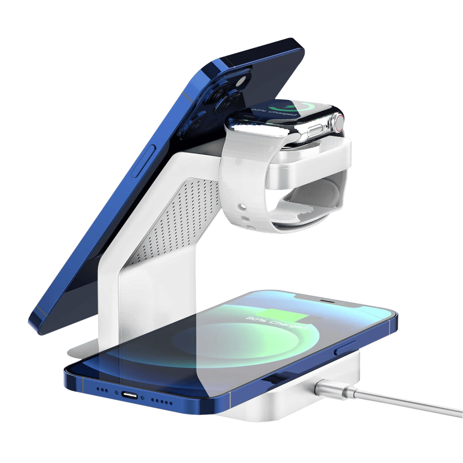 Vaku Luxos Trinity 3IN1 23W Wireless Charging Stand for iOS and Apple Watch (Qi Certified, Short Circuit Protection, White)_8