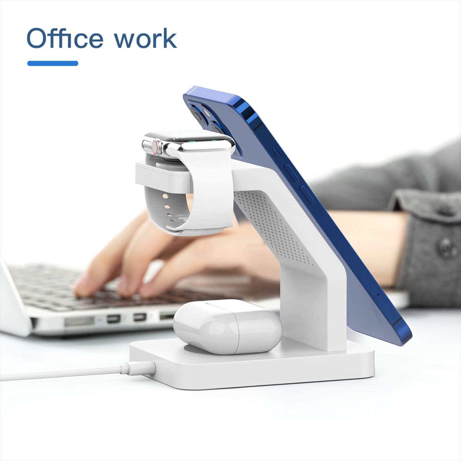 Vaku Luxos Trinity 3IN1 23W Wireless Charging Stand for iOS and Apple Watch (Qi Certified, Short Circuit Protection, White)_4