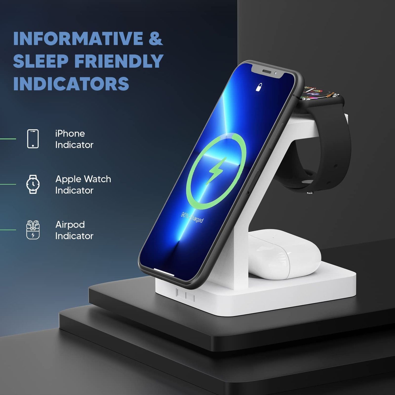 Vaku Luxos Trinity 3IN1 23W Wireless Charging Stand for iOS and Apple Watch (Qi Certified, Short Circuit Protection, White)_5