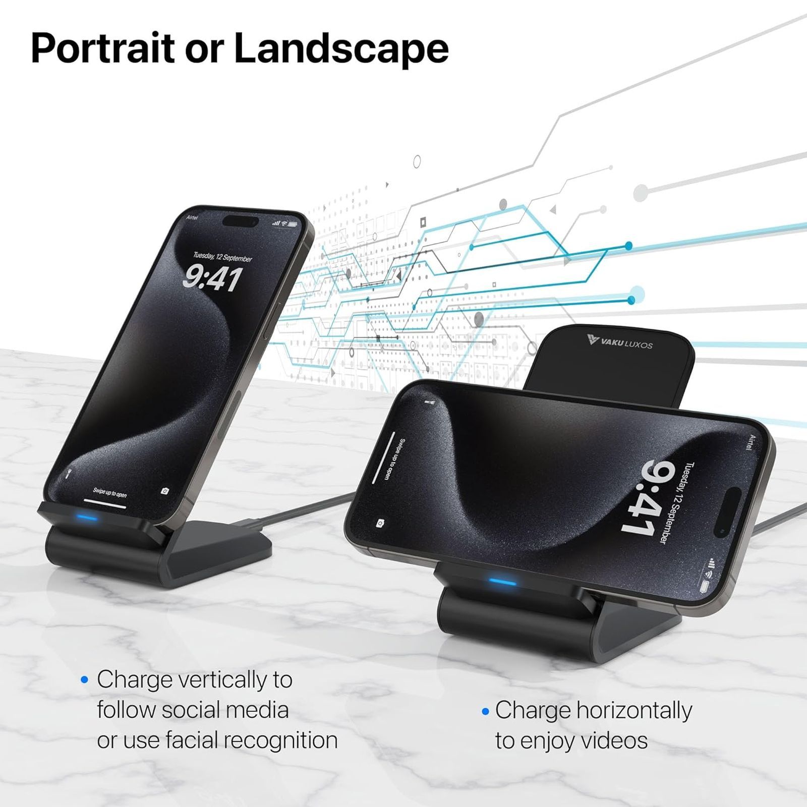 Vaku Luxos Unity II 15W Wireless Charging Stand for iOS, Android (Qi Certified, Dual Viewing Angles, Black) Vaku Luxos Unity II 15W Wireless Charging Stand for iOS, Android (Qi Certified, Dual Viewing Angles, Black)_6