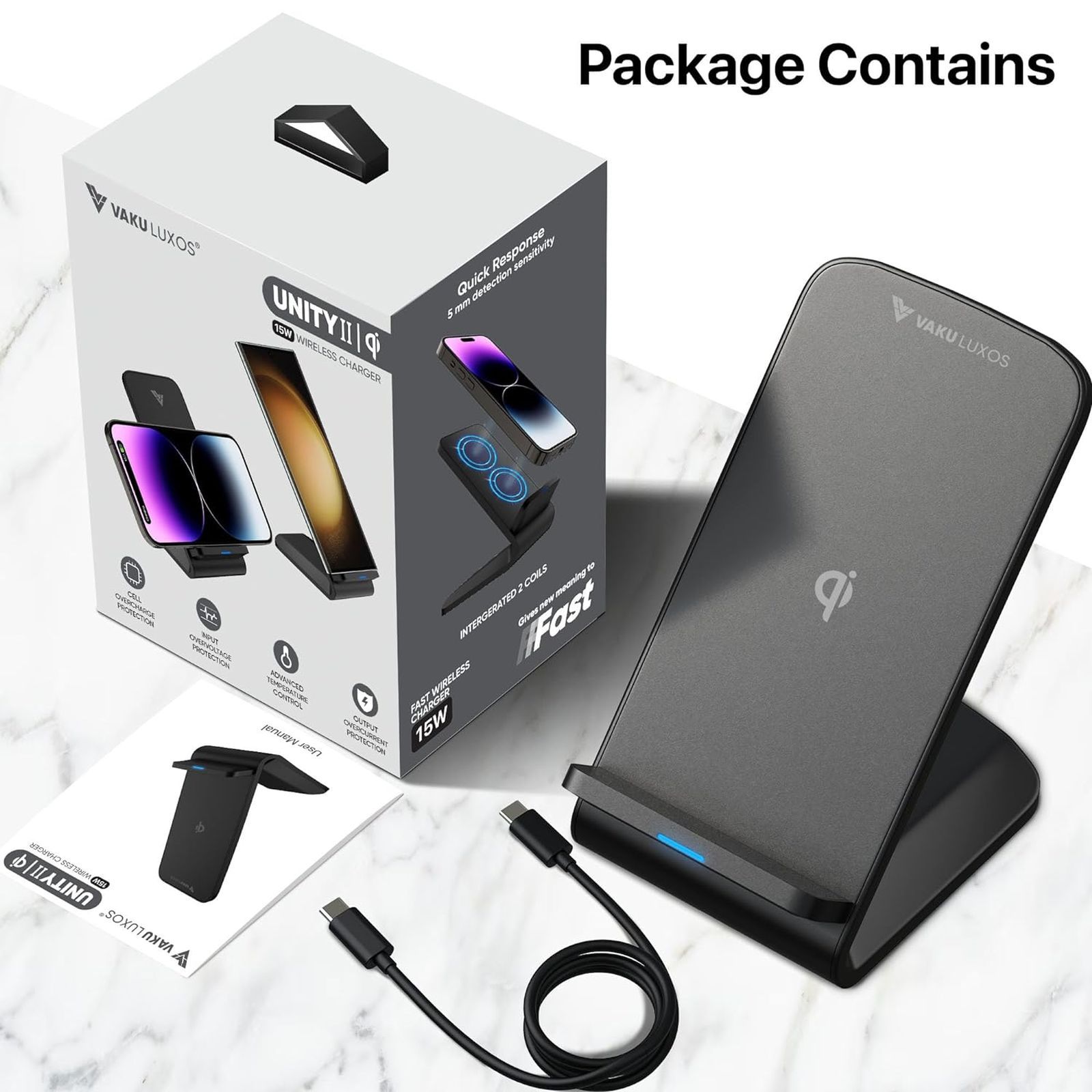 Vaku Luxos Unity II 15W Wireless Charging Stand for iOS, Android (Qi Certified, Dual Viewing Angles, Black) Vaku Luxos Unity II 15W Wireless Charging Stand for iOS, Android (Qi Certified, Dual Viewing Angles, Black)_5