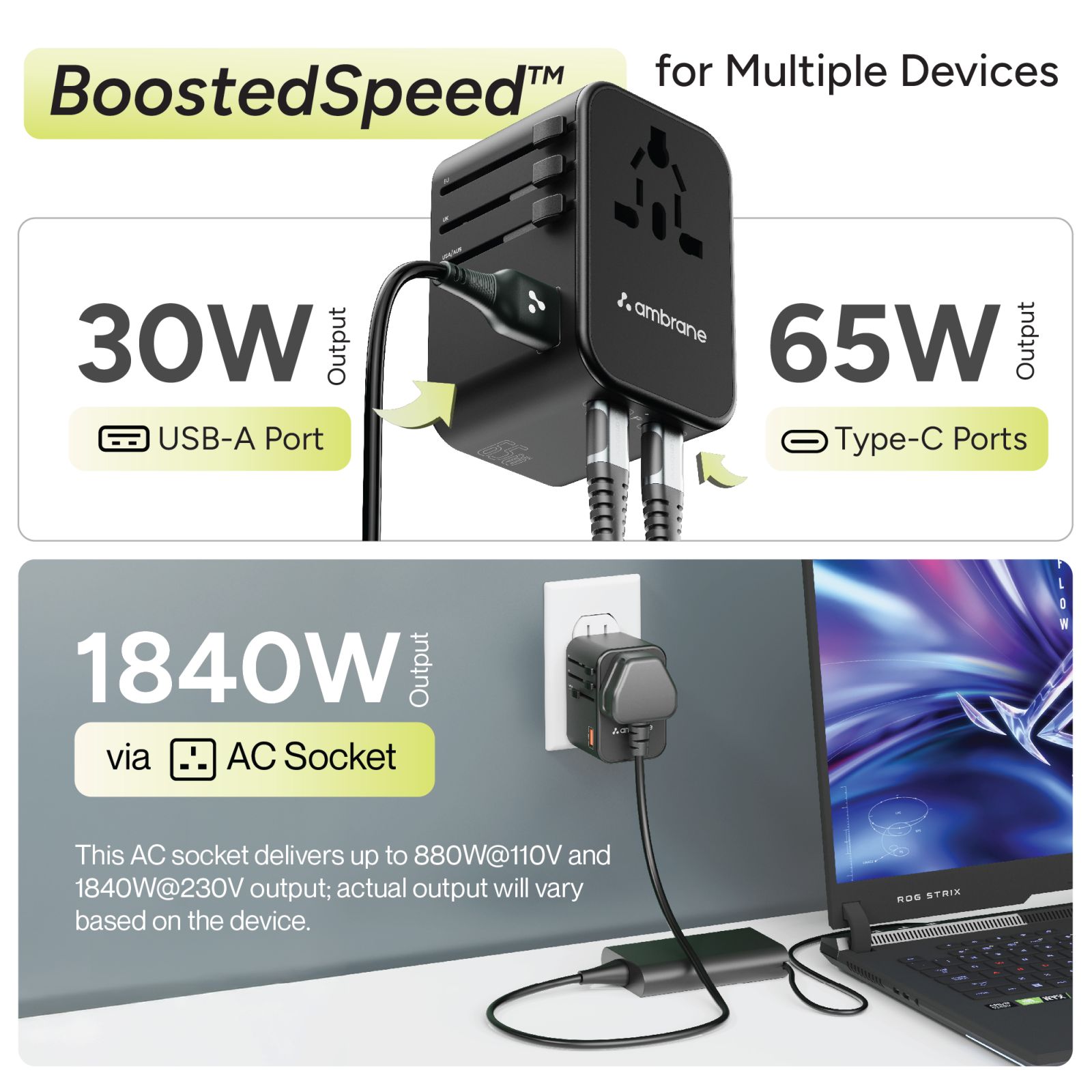 ambrane 3 Plugs Travel Adapter (With USB Port, ATA-02, Black)_6