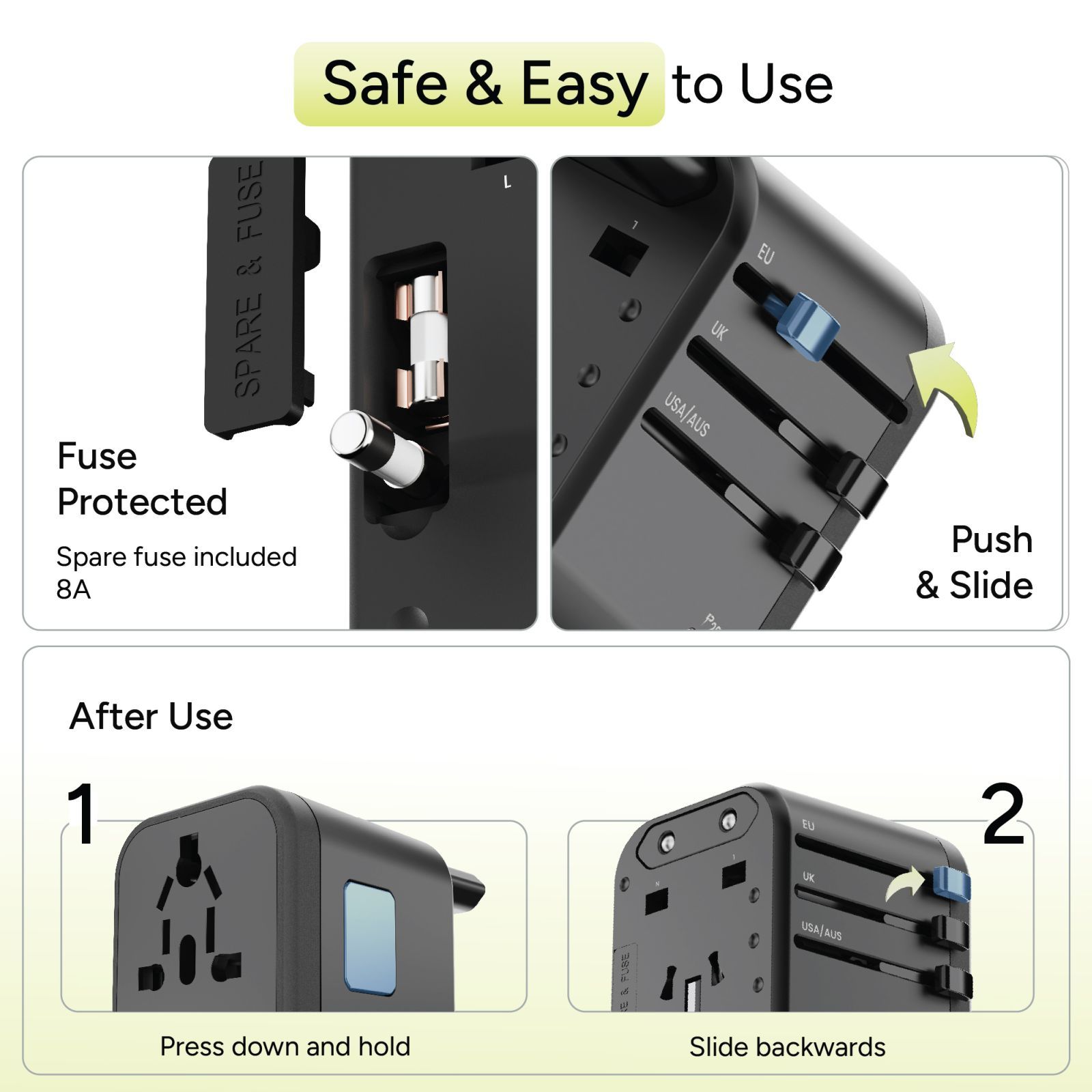 ambrane 3 Plugs Travel Adapter (With USB Port, ATA-02, Black)_9
