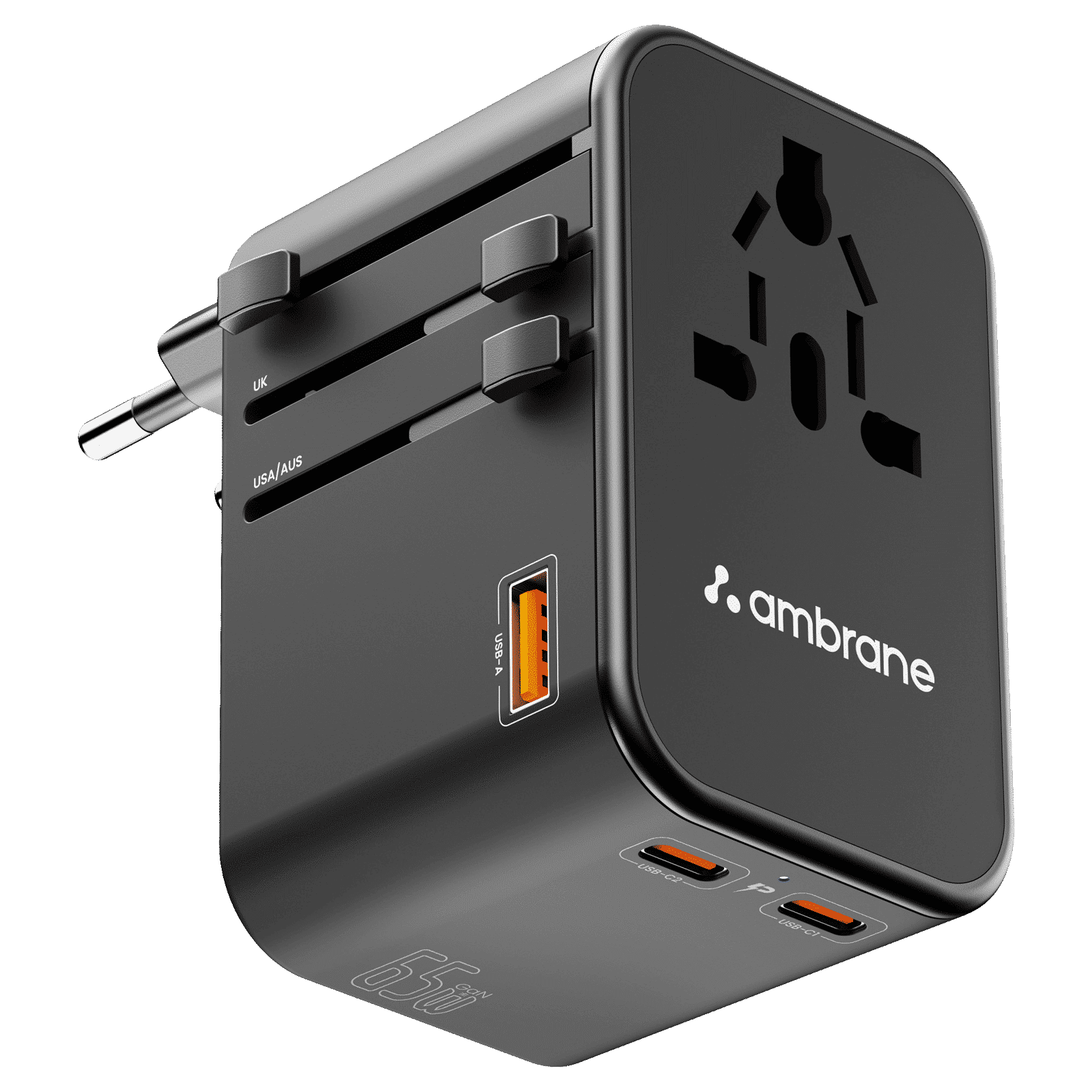 ambrane 3 Plugs Travel Adapter (With USB Port, ATA-02, Black)_1