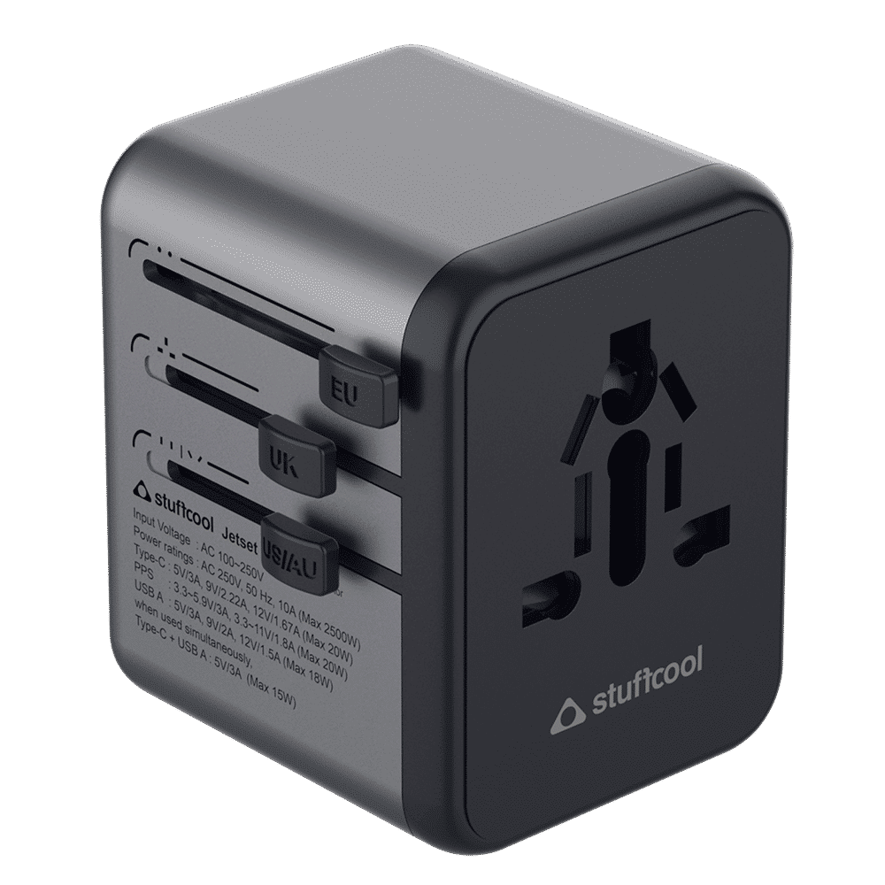 stuffcool Jetset 20W Type A & Type C 2-Port World Travel Adapter (Adapter Only, Quick Charge 3.0, Grey)_1