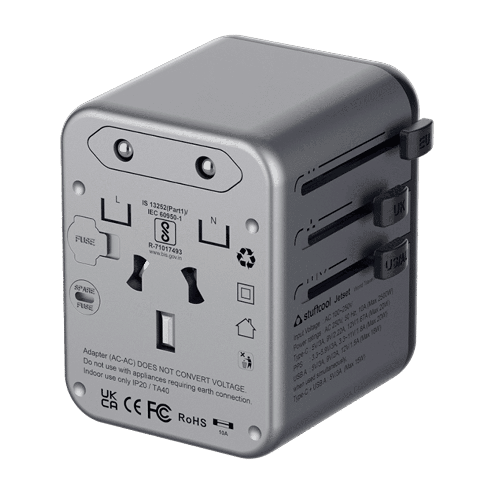 stuffcool Jetset 20W Type A & Type C 2-Port World Travel Adapter (Adapter Only, Quick Charge 3.0, Grey)_9