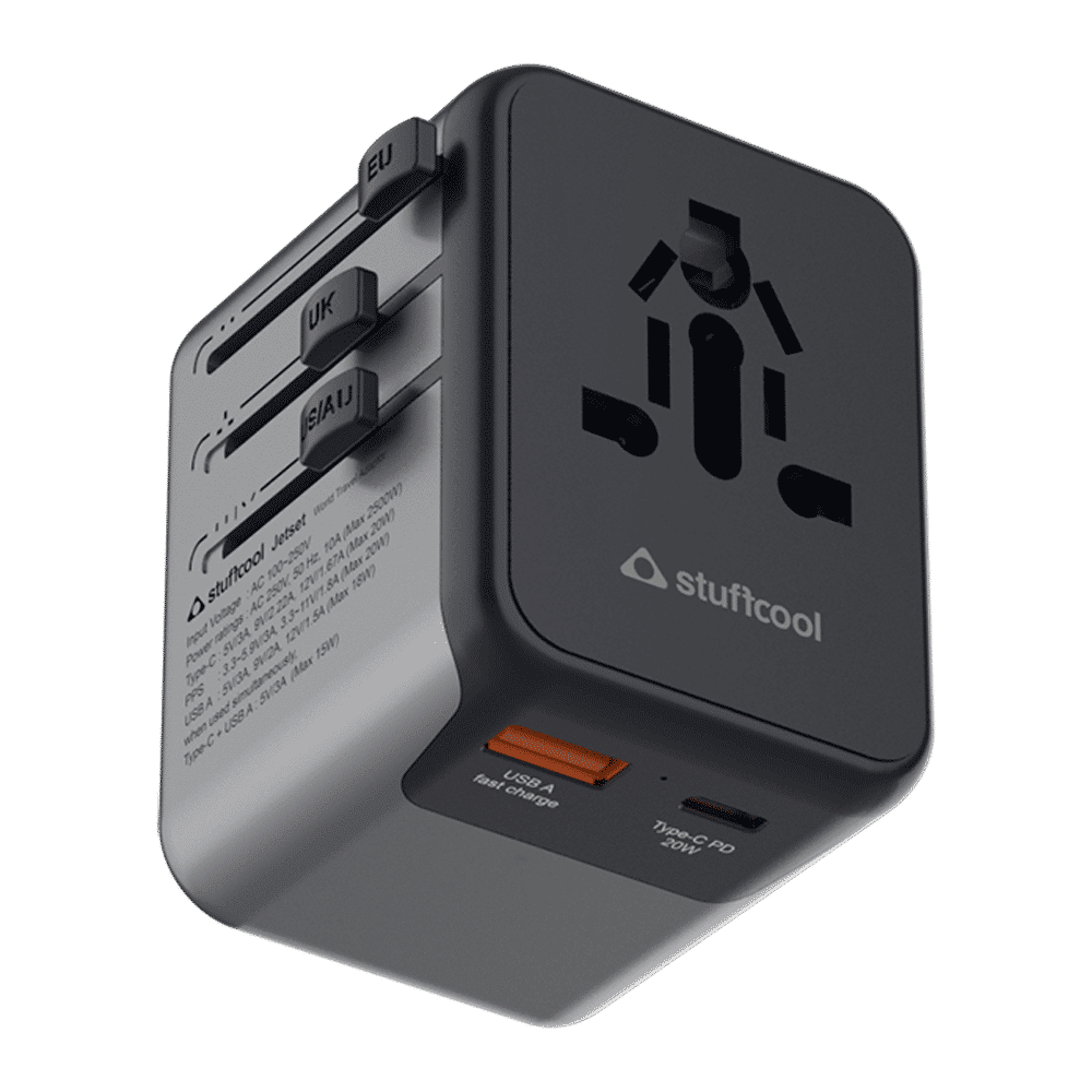 stuffcool Jetset 20W Type A & Type C 2-Port World Travel Adapter (Adapter Only, Quick Charge 3.0, Grey)_4