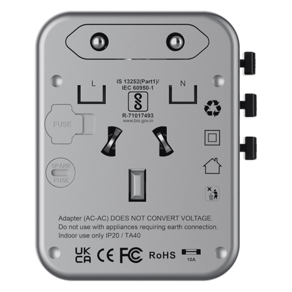 stuffcool Jetset 20W Type A & Type C 2-Port World Travel Adapter (Adapter Only, Quick Charge 3.0, Grey)_6