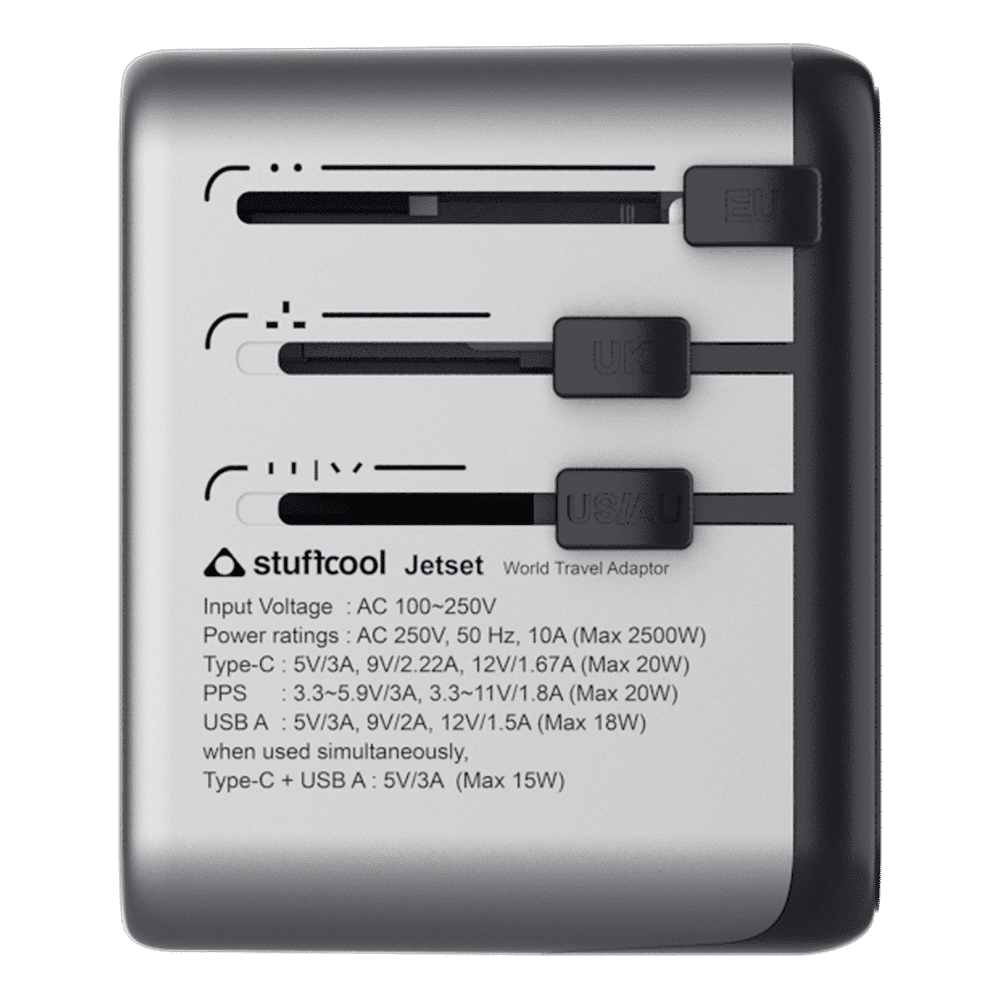 stuffcool Jetset 20W Type A & Type C 2-Port World Travel Adapter (Adapter Only, Quick Charge 3.0, Grey)_7