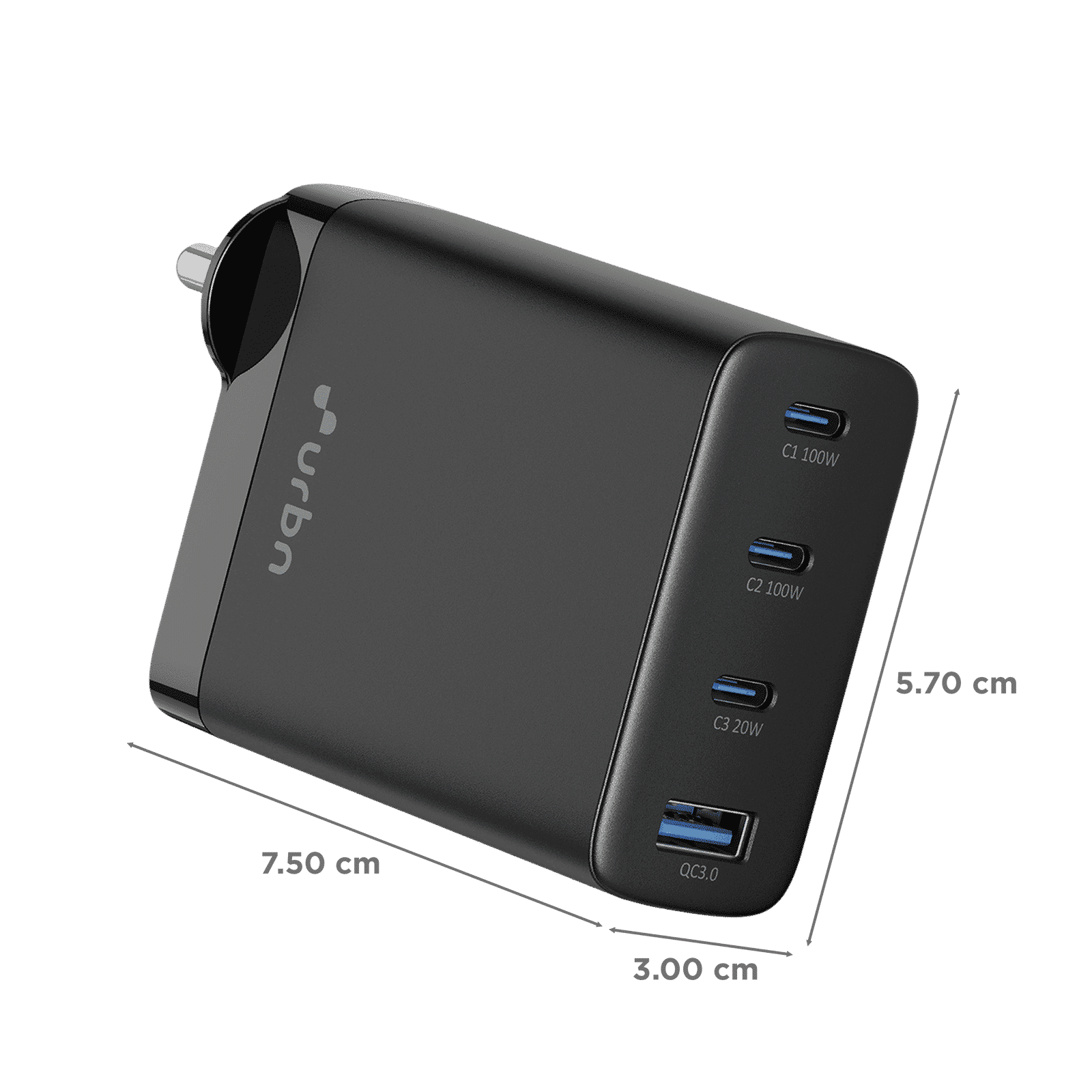 urbn UWA100 100W Type A & Type C 4-Port Fast Charger (Adapter Only, GaN Pro Technology, Black)_3