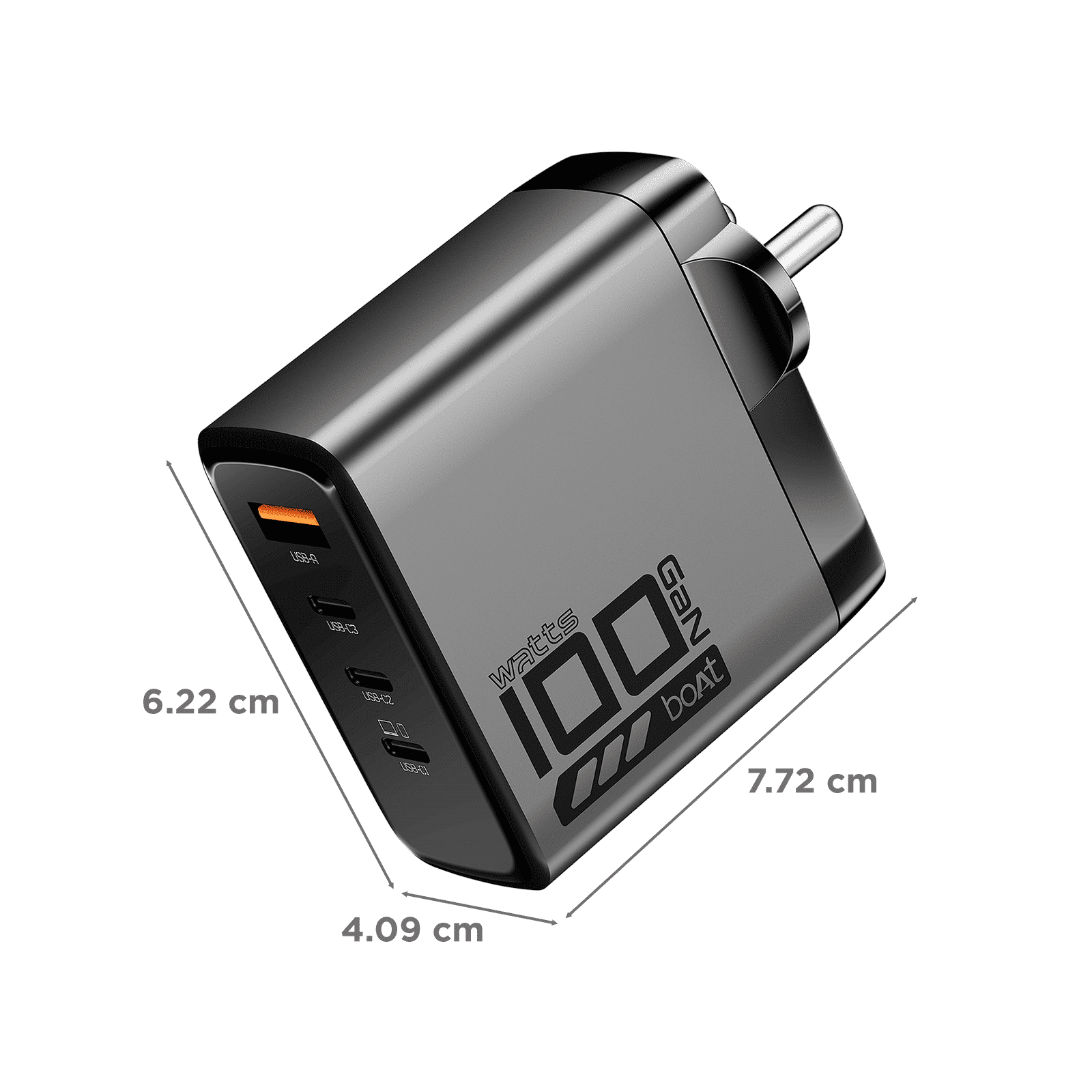 boAt 100W USB A & Type C 4-Port Fast Charger (Adapter Only, 12-Layer Smart IC Protection, Ash Grey)_2