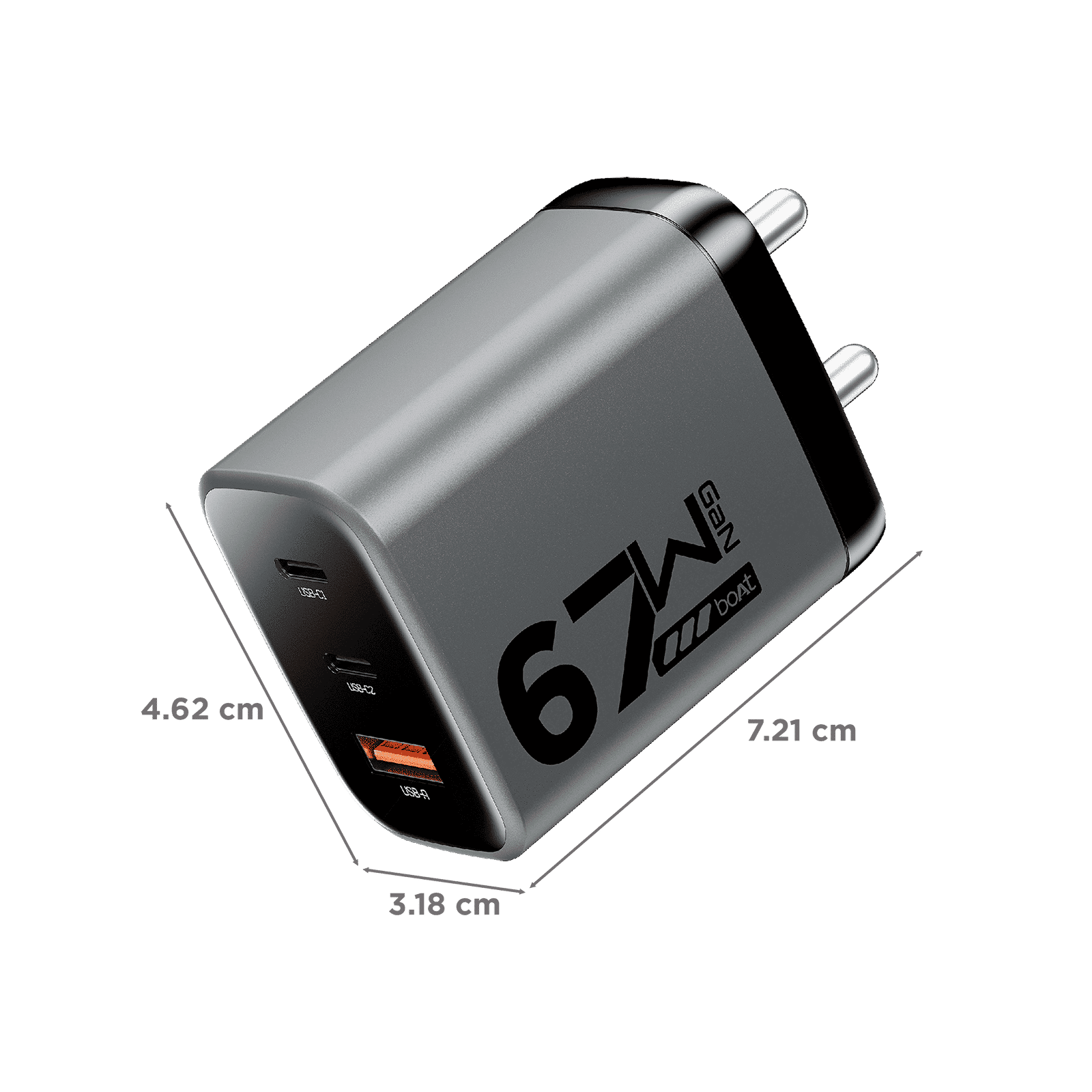 boAt 67W Type A & Type C 3-Port Fast Charger (Adapter Only, 12-Layer Smart IC Protection, Ash Grey) boAt 67W Type A & Type C 3-Port Fast Charger (Adapter Only, 12-Layer Smart IC Protection, Ash Grey)_2