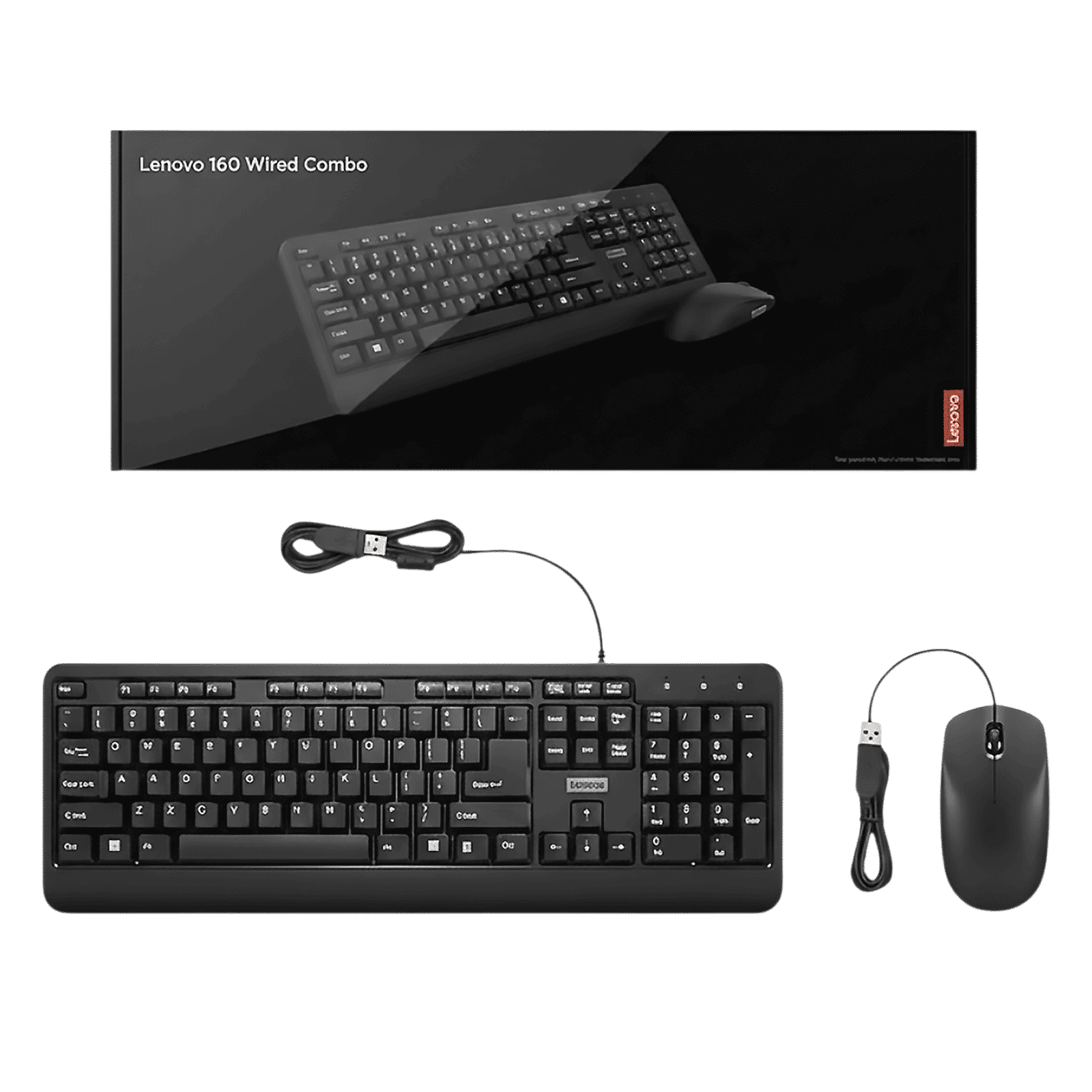 Lenovo 160 Wired Keyboard & Mouse Combo (104 Keys, 1600 DPI, LED Indicators, Black)_4