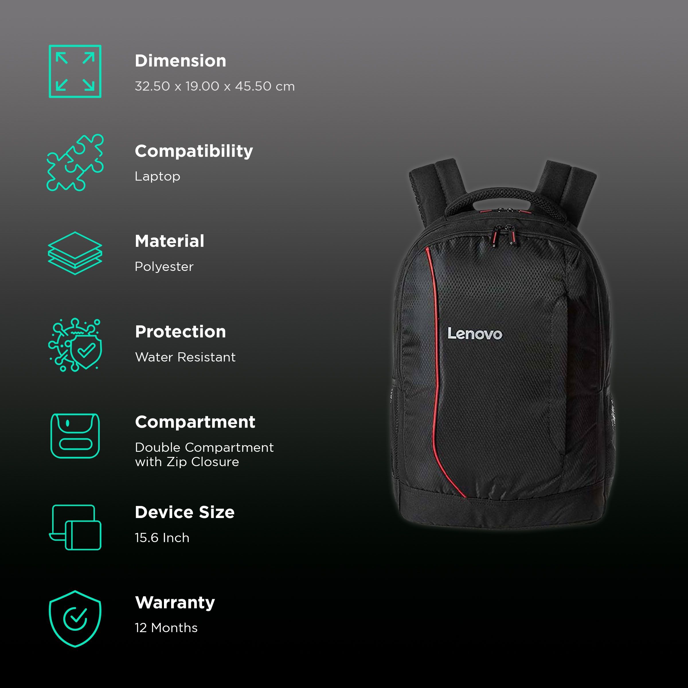 Lenovo B3055 Polyester Laptop Backpack for 15.6 Inch Laptop (Water Resistant, Black)_2