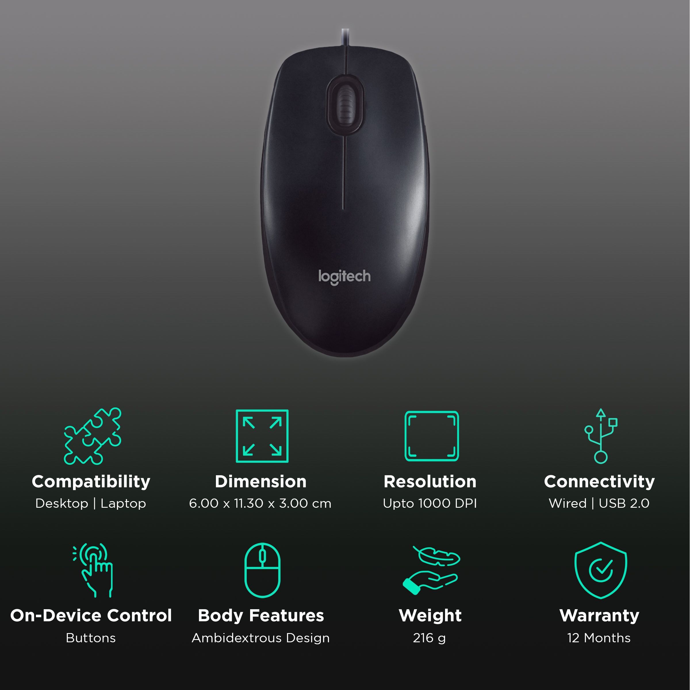 logitech M90 Wired Optical Mouse (1000 DPI, Precise Optical Tracking, Black) logitech M90 Wired Optical Mouse (1000 DPI, Precise Optical Tracking, Black)_2