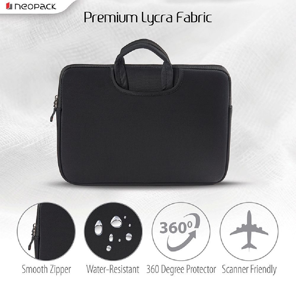 neopack Lycra Fabric, Neoprene Laptop Sleeve for 13.3 & 14.2 Inch Laptop (Water Resistant, Black)_5