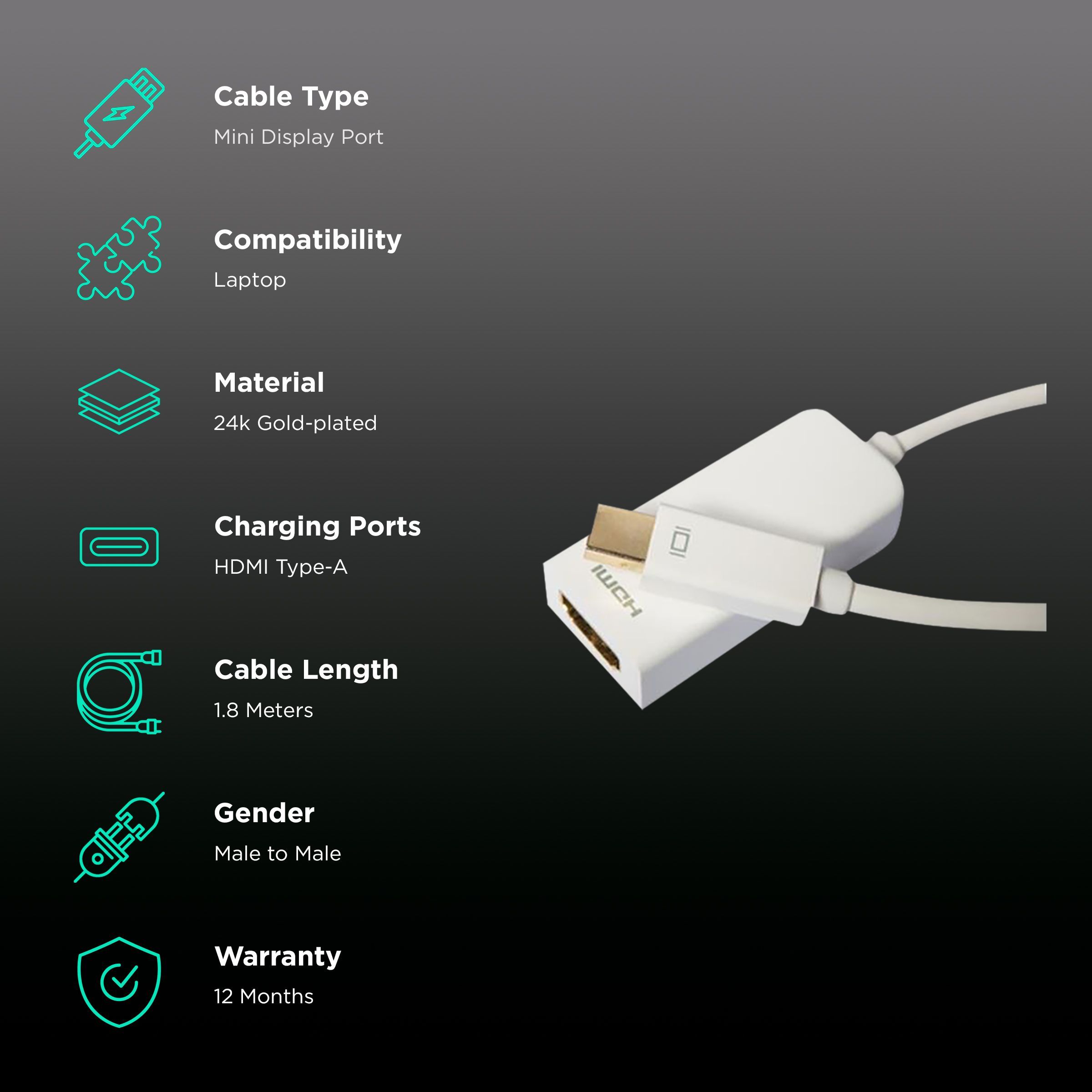 ultraprolink Mini DisplayPort to HDMI Type A Cable (24k Gold-plated, White)_2