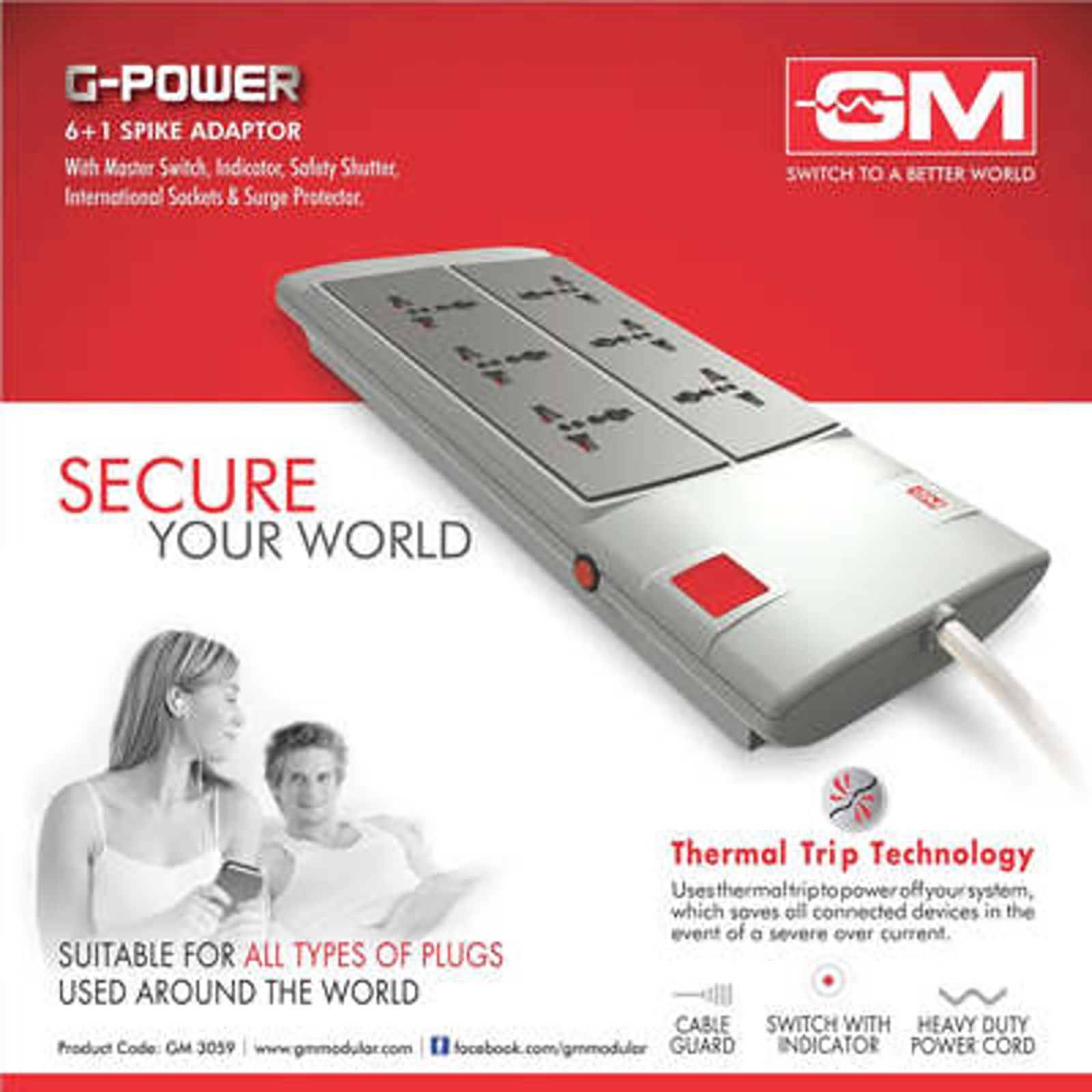 GM G-Power 6 + 1 Outlet Spike Adaptor (3059, Grey)_4
