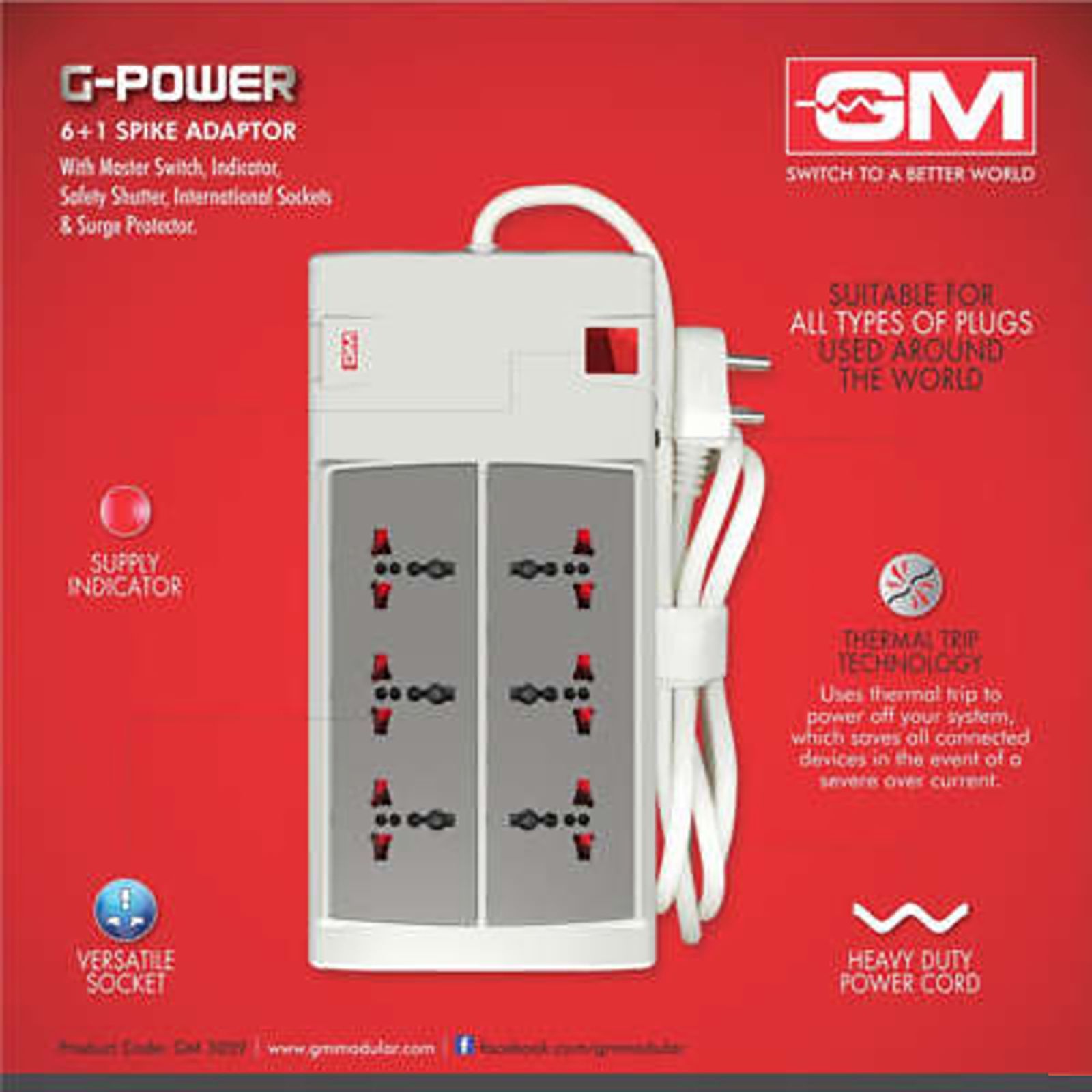 GM G-Power 6 + 1 Outlet Spike Adaptor (3059, Grey)_5
