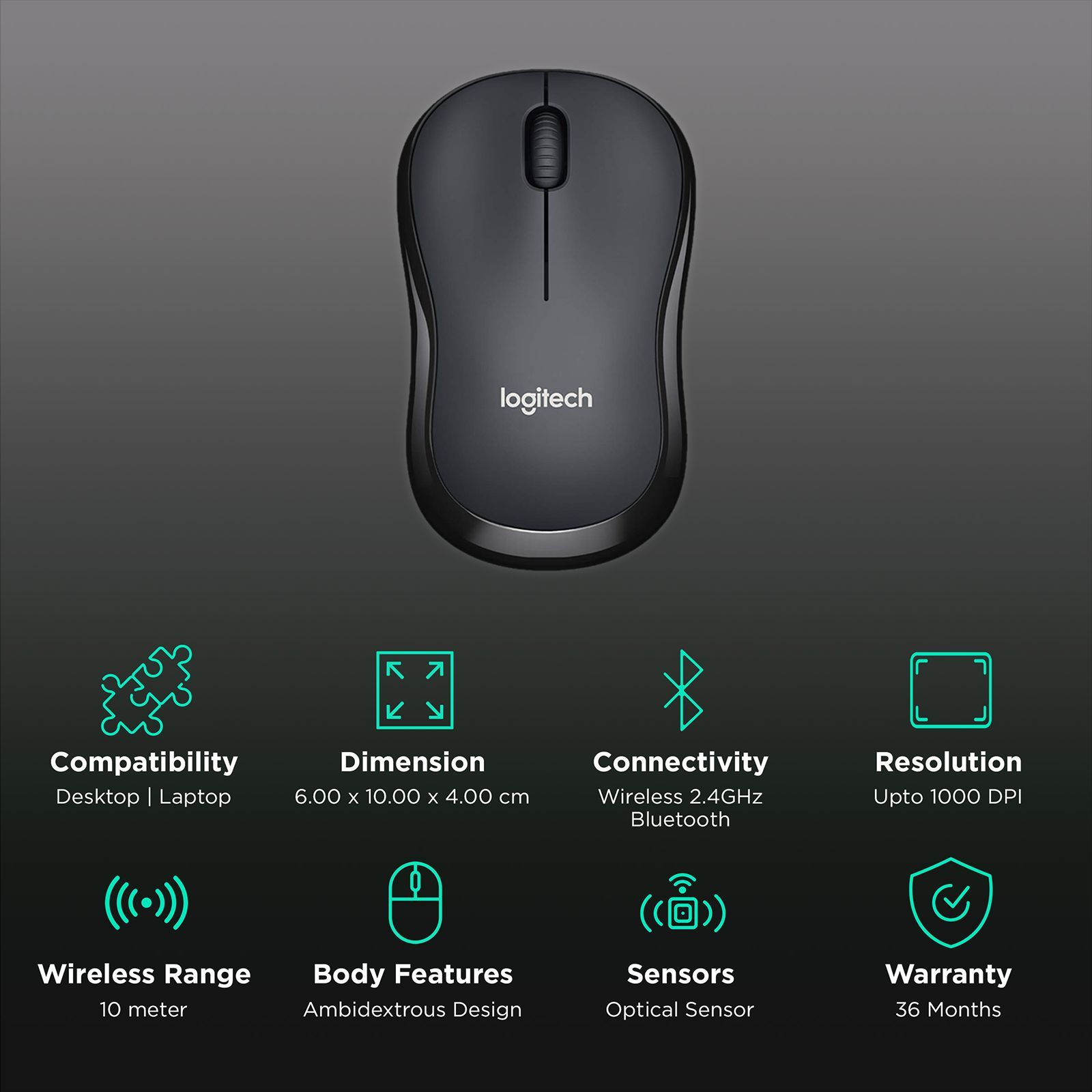 logitech M221 Wireless Optical Mouse with Silent Click Buttons (1000 DPI, Ambidextrous Design, Black)_2