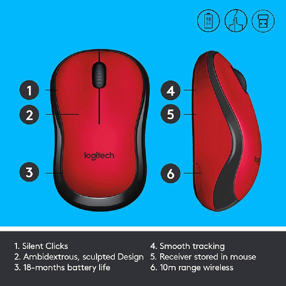 logitech M221 Wireless Optical Mouse with Silent Click Buttons (1000 DPI, Plug & Play, Red)_7