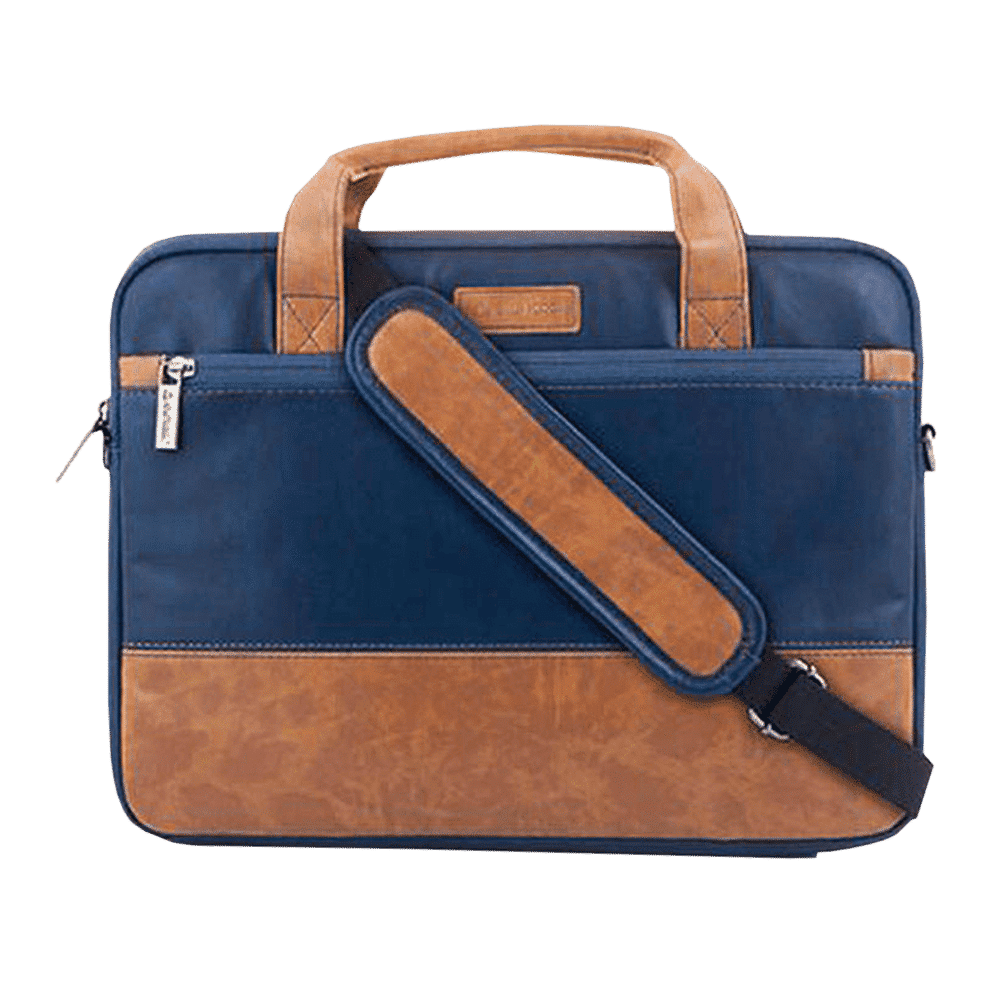 stuffcool Lush Faux Leather Laptop Sling Bag for 14 Inch Laptop (Detachable & Adjustable Shoulder Strap, Blue/Brown) stuffcool Lush Faux Leather Laptop Sling Bag for 14 Inch Laptop (Detachable & Adjustable Shoulder Strap, Blue/Brown)_1