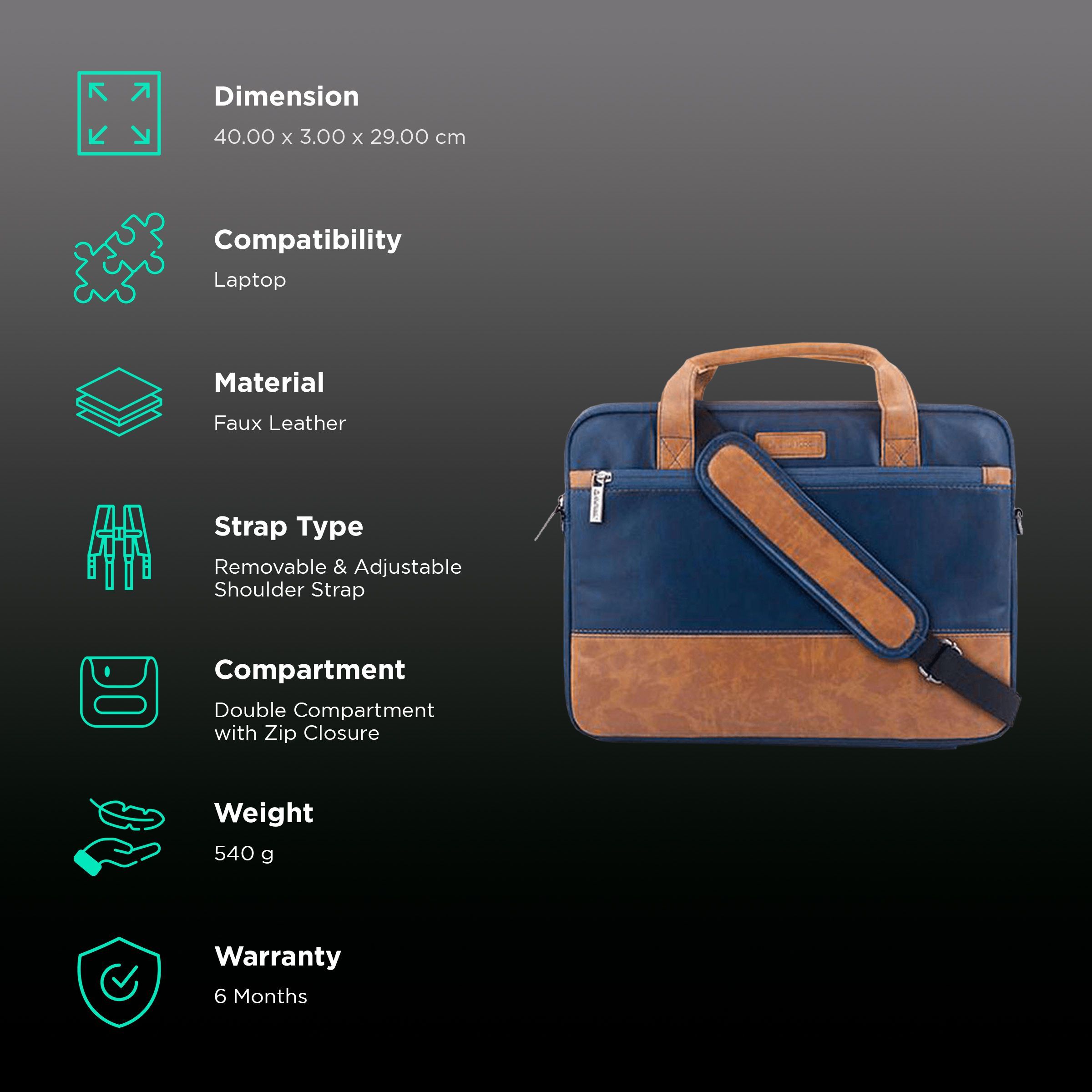 stuffcool Lush Faux Leather Laptop Sling Bag for 14 Inch Laptop (Detachable & Adjustable Shoulder Strap, Blue/Brown) stuffcool Lush Faux Leather Laptop Sling Bag for 14 Inch Laptop (Detachable & Adjustable Shoulder Strap, Blue/Brown)_3