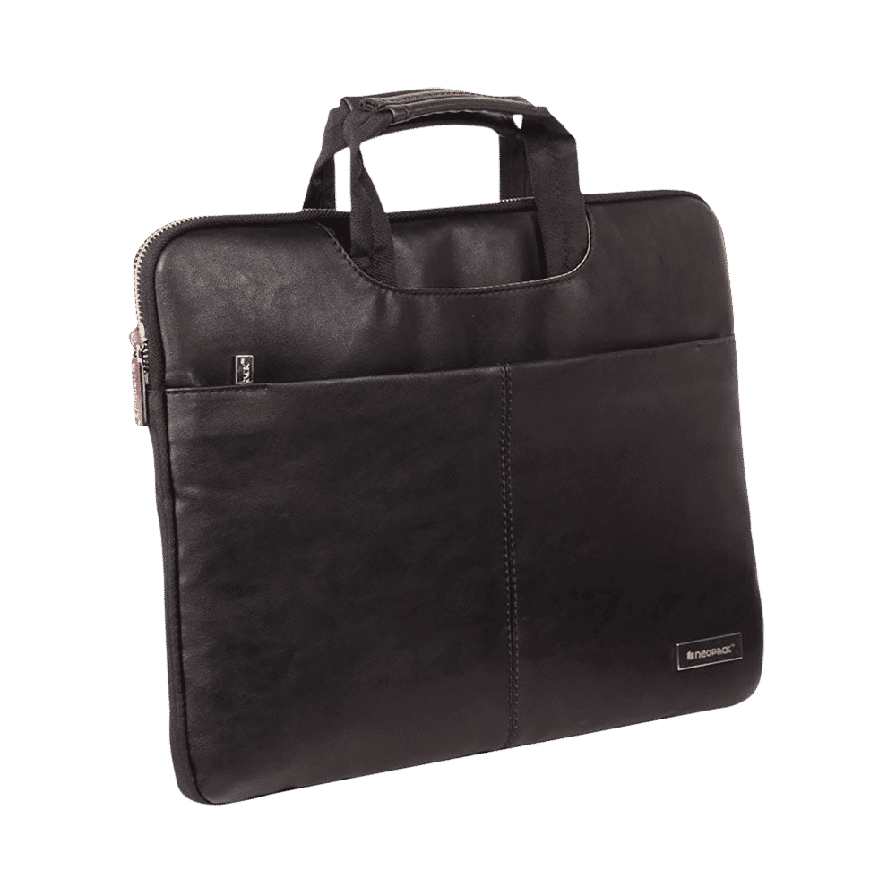 neopack Leather, Nylon Laptop Sling Bag for 15 & 16.2 Inch Laptop (360 Degree Protection, Black)_3