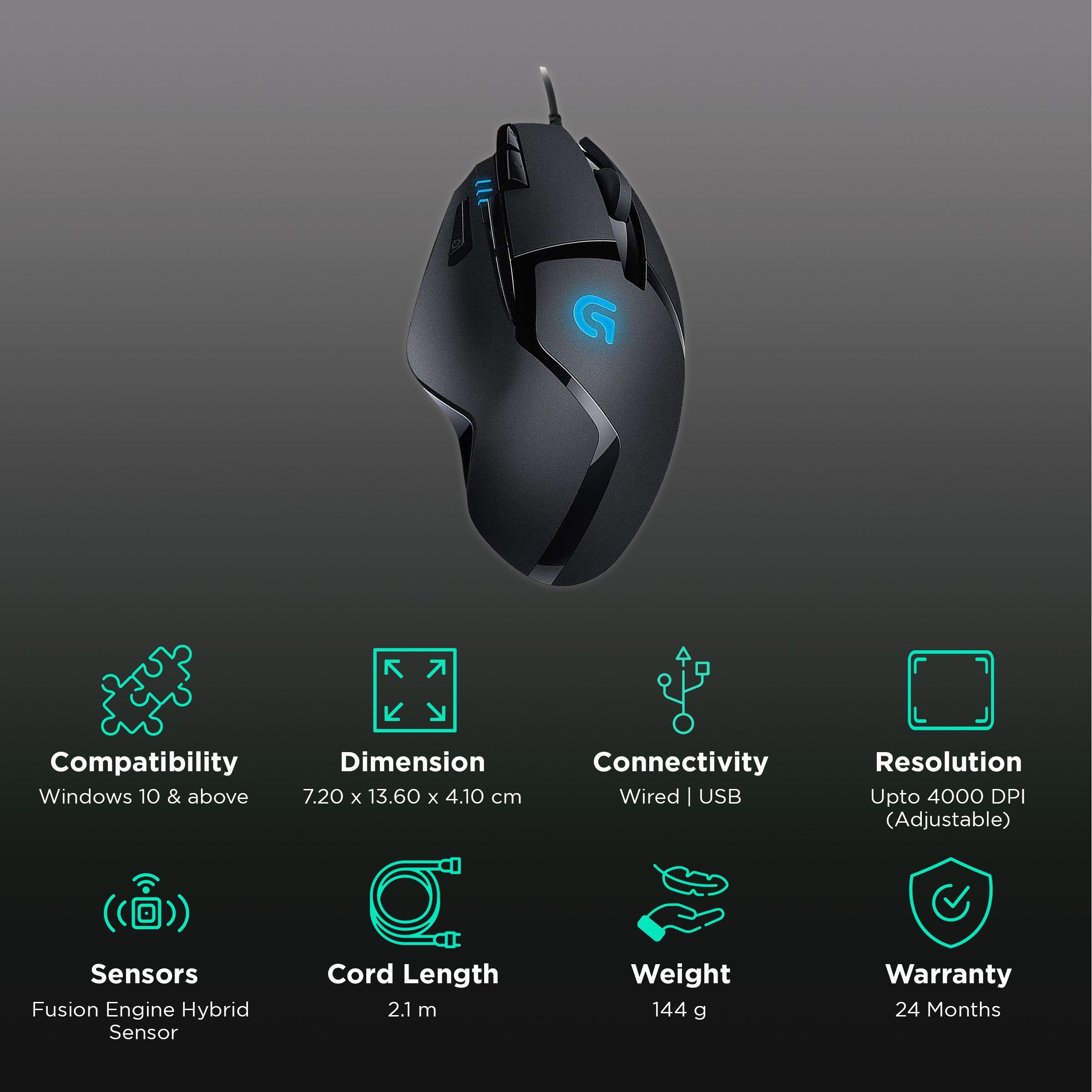 logitech G402 Wired Optical Gaming Mouse (4000 DPI Adjustable, Fusion Engine Hybrid Sensor, Black) logitech G402 Wired Optical Gaming Mouse (4000 DPI Adjustable, Fusion Engine Hybrid Sensor, Black)_2