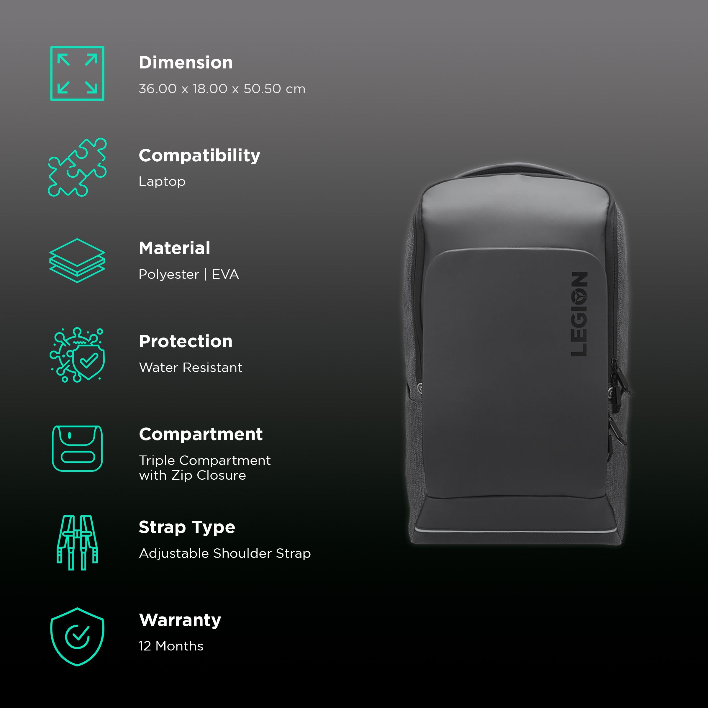Lenovo Legion Armoured Polyester, EVA Laptop Backpack for 15.6 Inch Laptop (Water Resistant, Black) Lenovo Legion Armoured Polyester, EVA Laptop Backpack for 15.6 Inch Laptop (Water Resistant, Black)_2