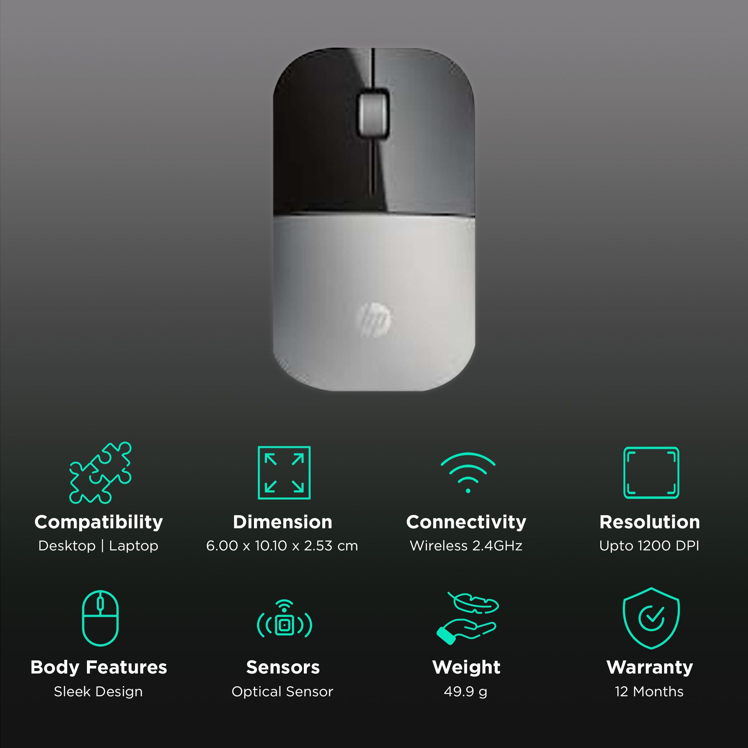 HP Z3700 Bluetooth & 2.4GHz Wireless Optical Mouse (1200 DPI, Sleek Design, Silver & Black)_2