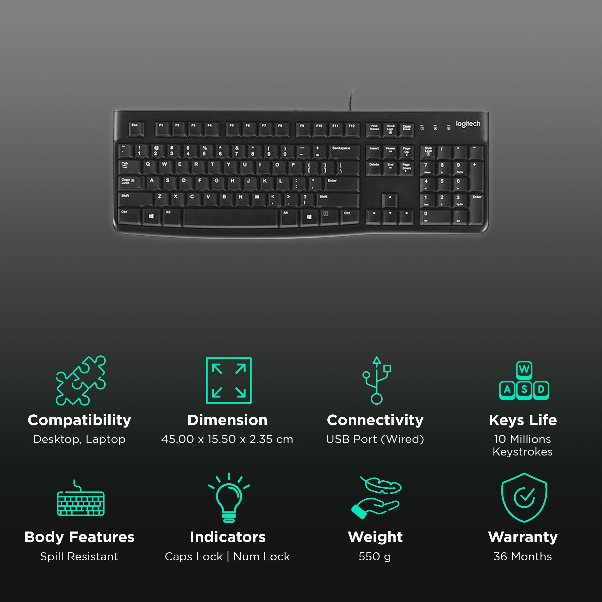 logitech K120 Wired Keyboard with Number Pad (Spill Resistant, Black)_2