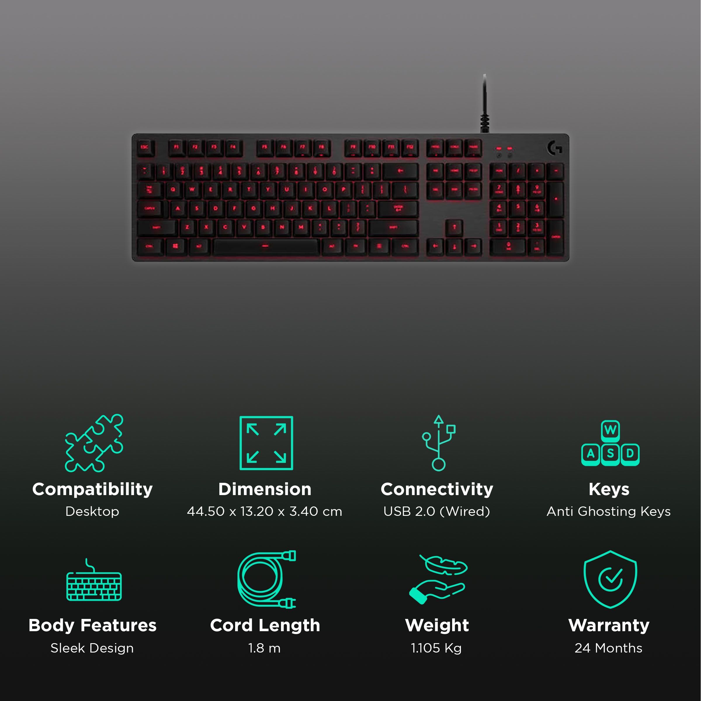 logitech G413 Carbon Wired Gaming Keyboard with Backlit Keys (Romer-G Tactile Mechanical Switches, Black) logitech G413 Carbon Wired Gaming Keyboard with Backlit Keys (Romer-G Tactile Mechanical Switches, Black)_2