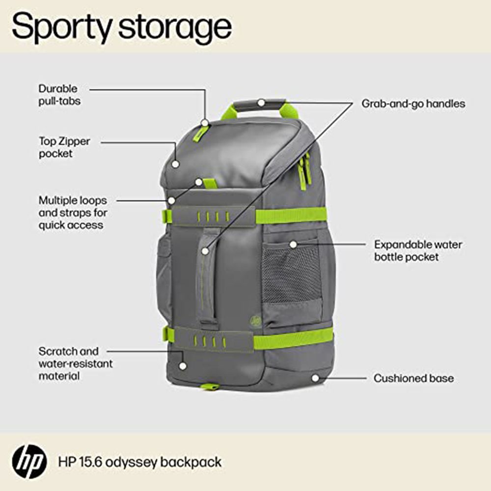HP Odyssey Synthetic Laptop Backpack for 15.6 Inch Laptop (Scratch & Weather Resistant, Green/Gray)_11