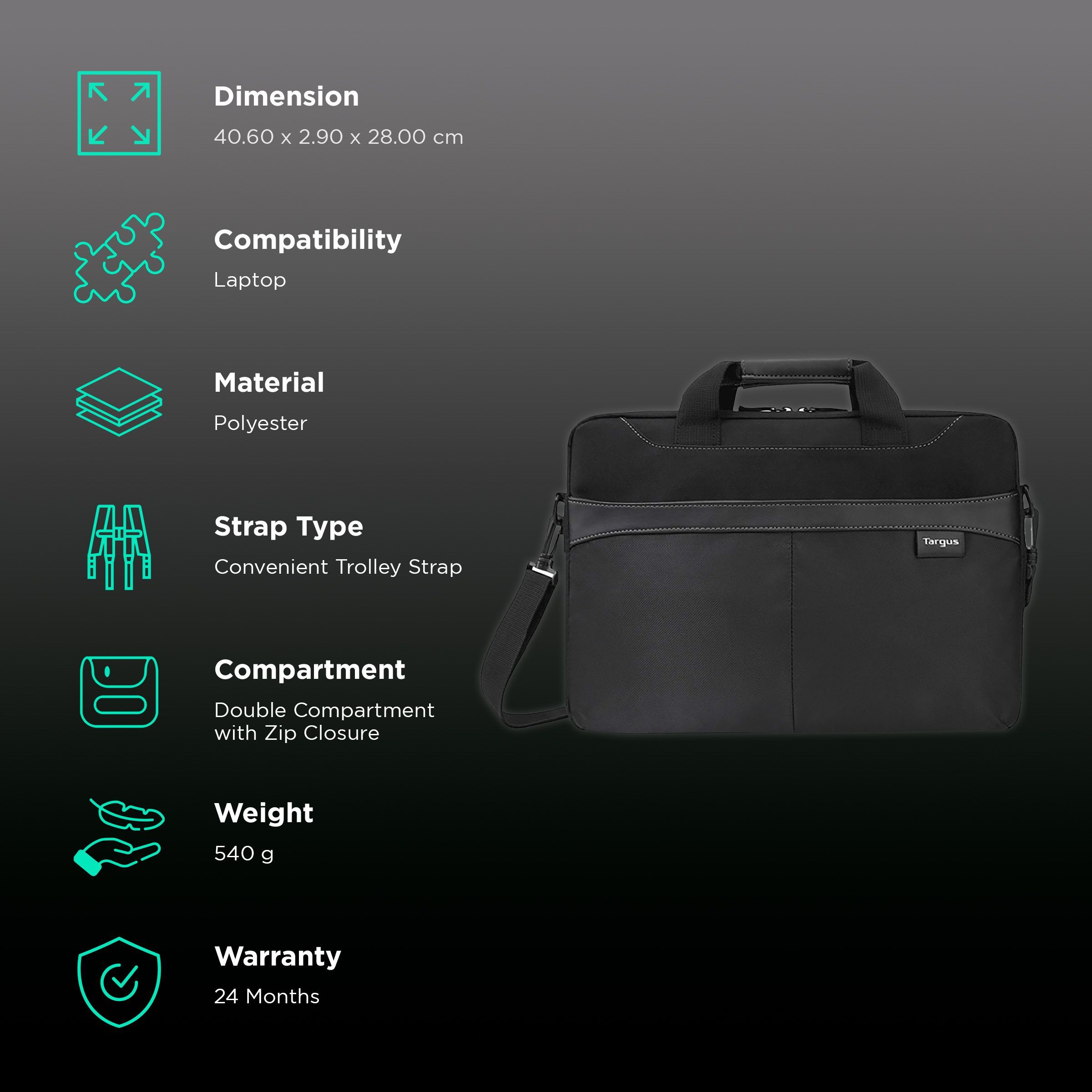 Targus Business Casual Polyester Laptop Sling Bag for 15.6 Inch Laptop (Removable & Adjustable Shoulder Strap, Black)_3