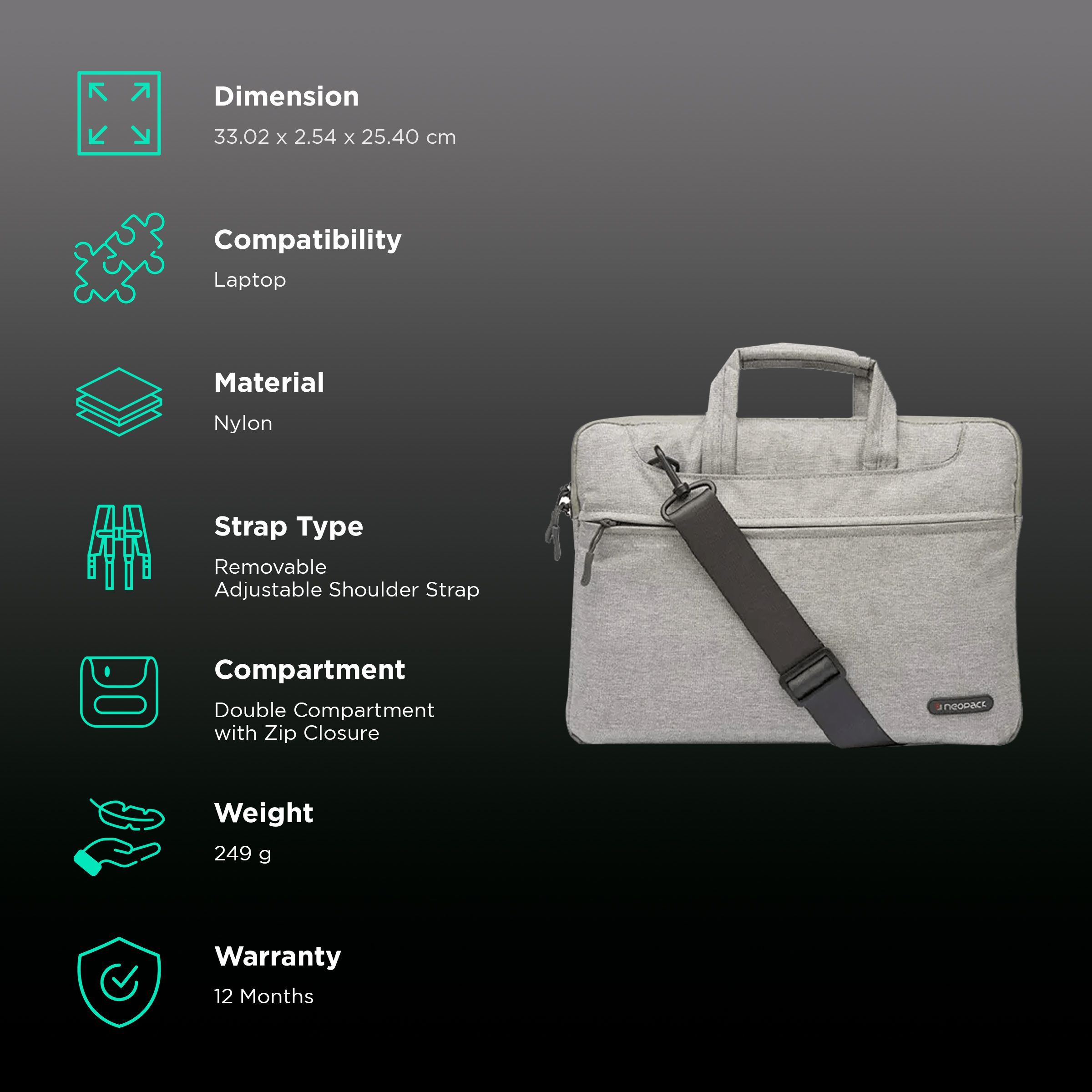 neopack Svelte Nylon Laptop Sling Bag for 13.3 & 14.2 Inch Laptop (Lightweight, Stone Grey)_3