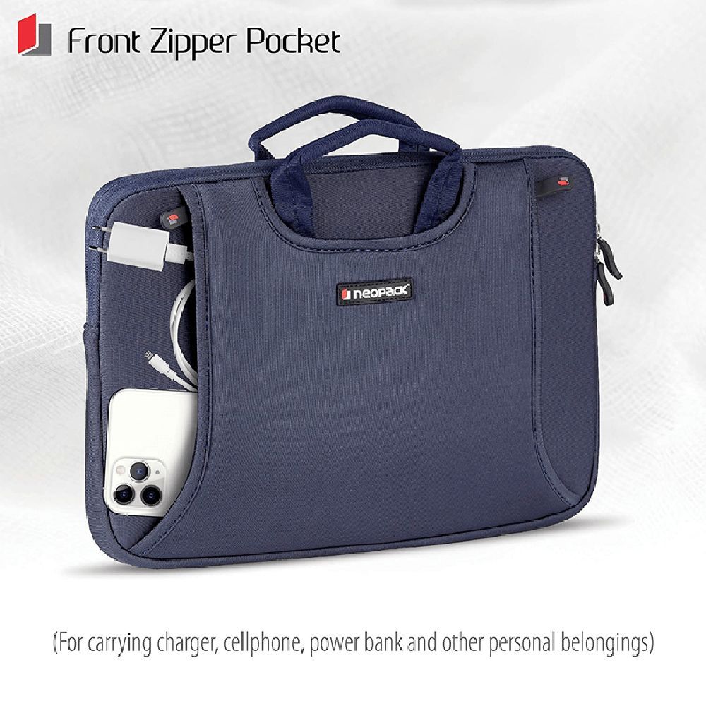 neopack Lycra Fabric, Neoprene Laptop Sleeve for 13.3 & 14.2 Inch Laptop (Water Resistant, Navy Blue)_7