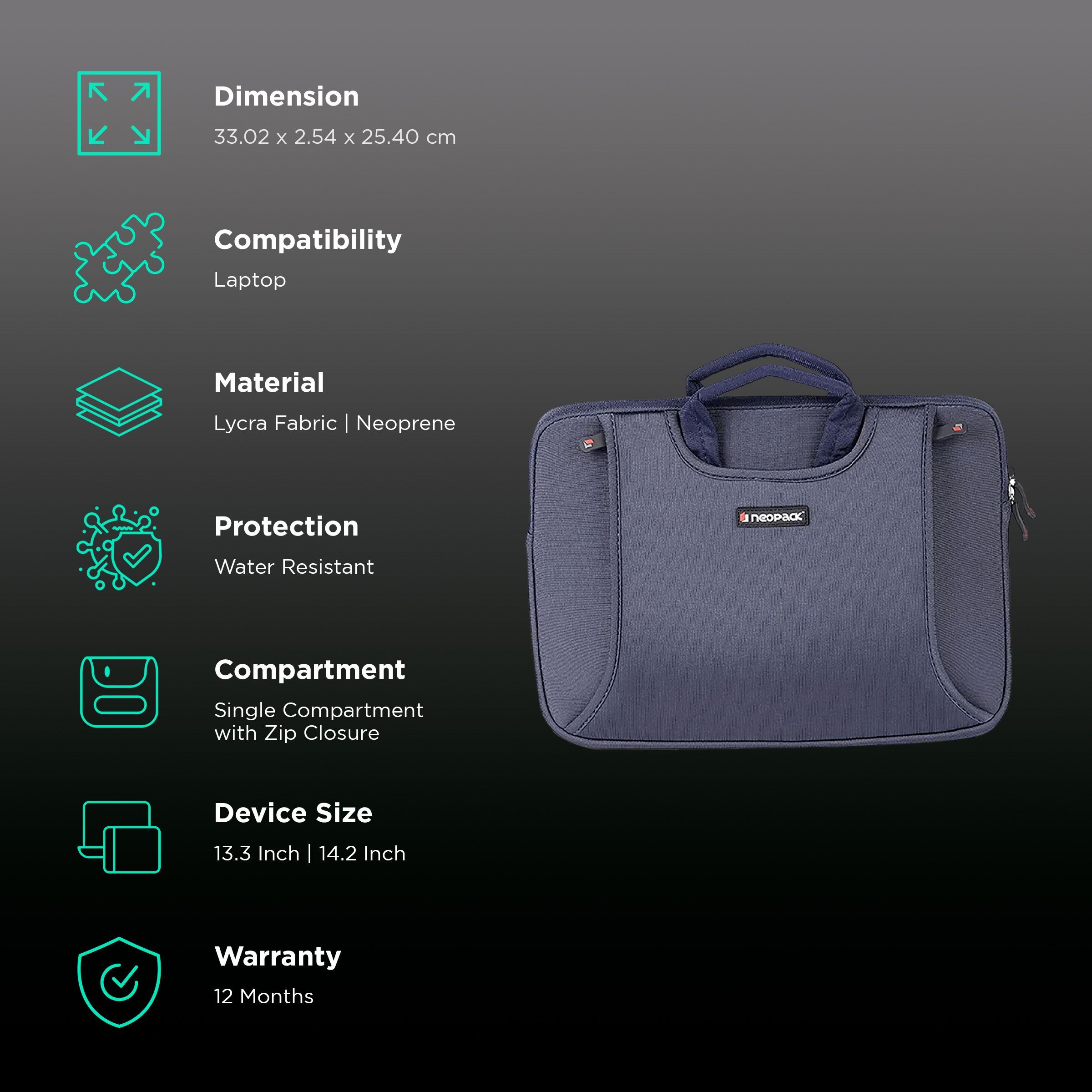 neopack Lycra Fabric, Neoprene Laptop Sleeve for 13.3 & 14.2 Inch Laptop (Water Resistant, Navy Blue)_3